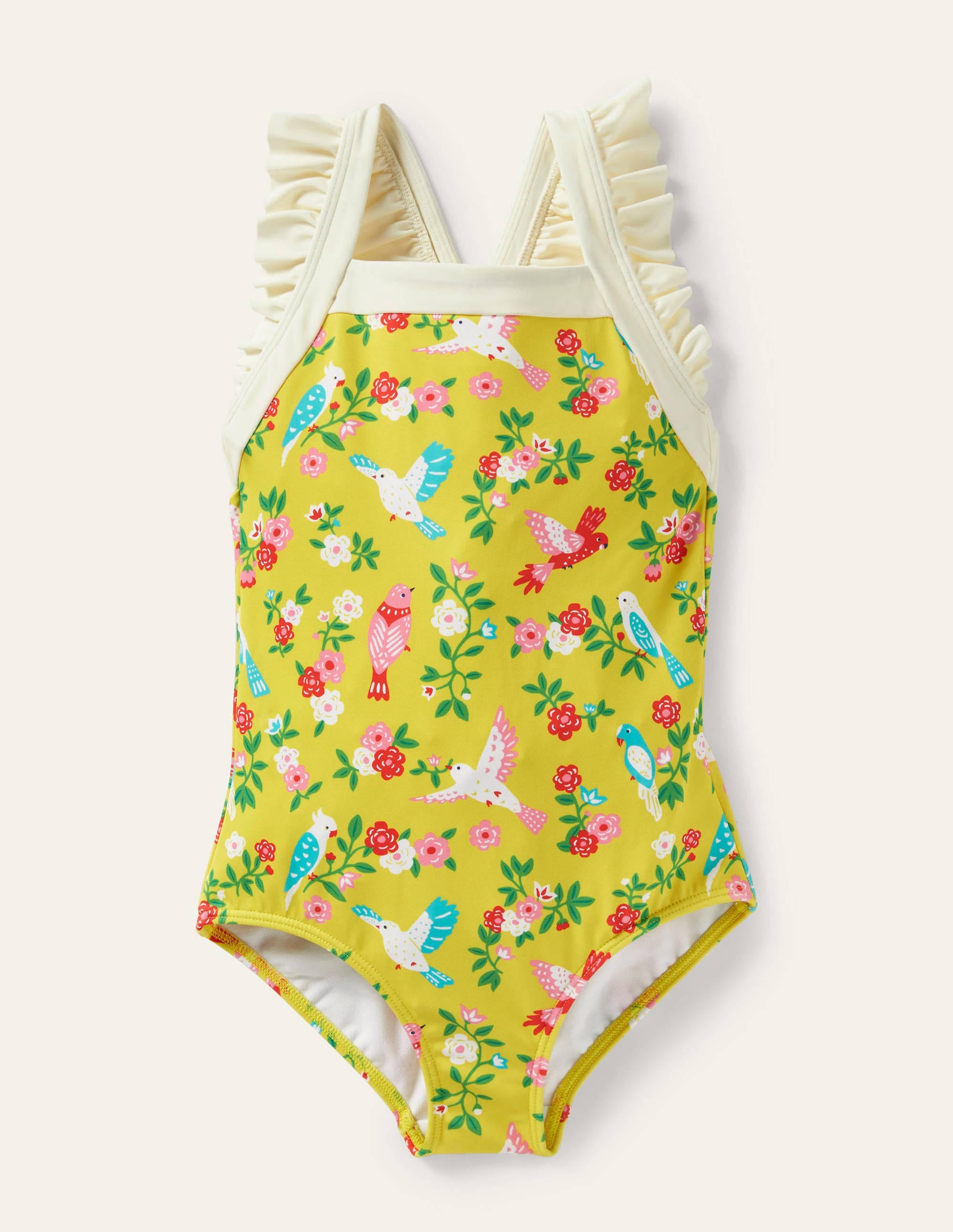 Frilly Cross-back Swimsuit-Sweetcorn Tropical Garden - Image 1