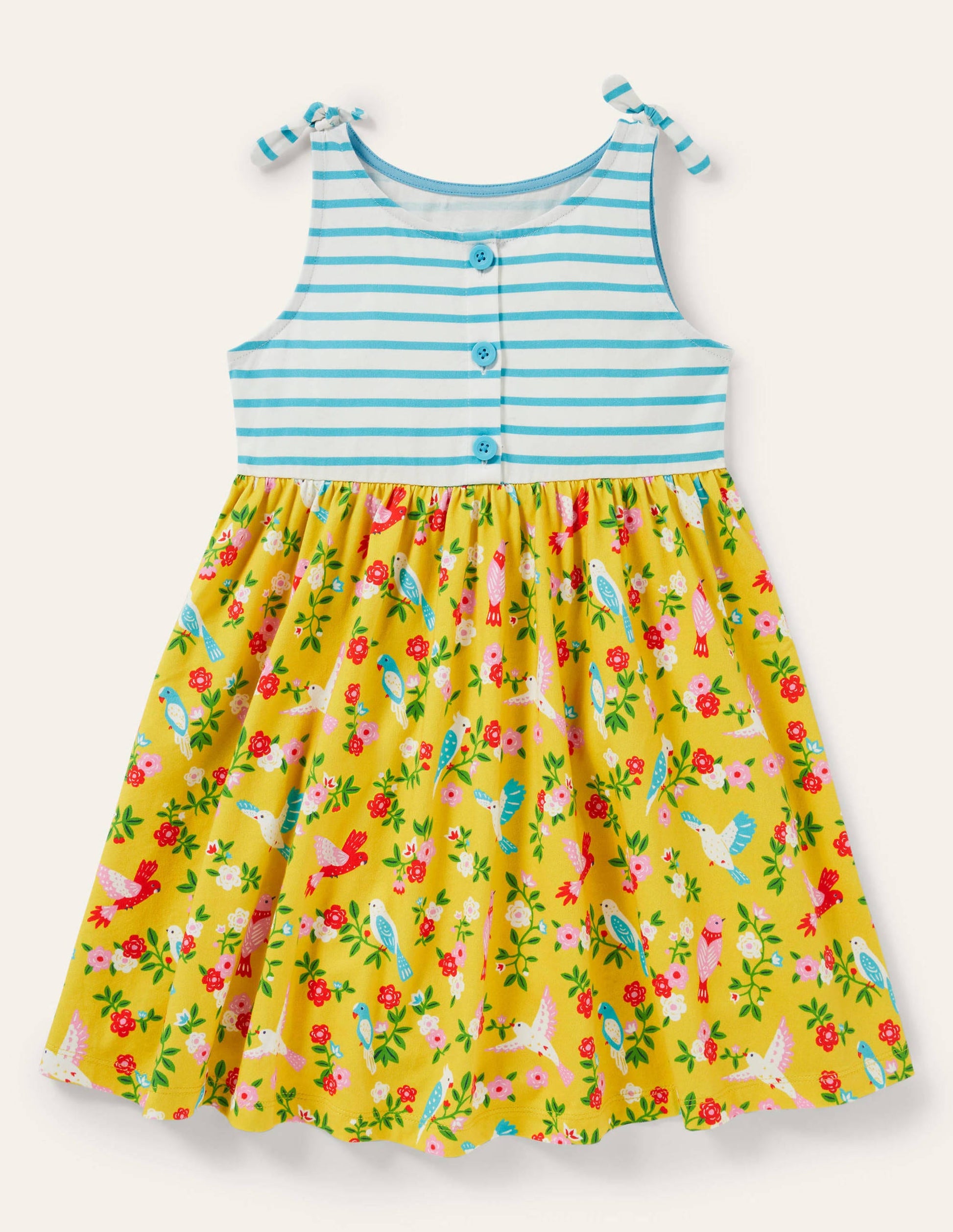 Tie Shoulder Hotchpotch Dress-Sweetcorn/Turquoise Tropical-1