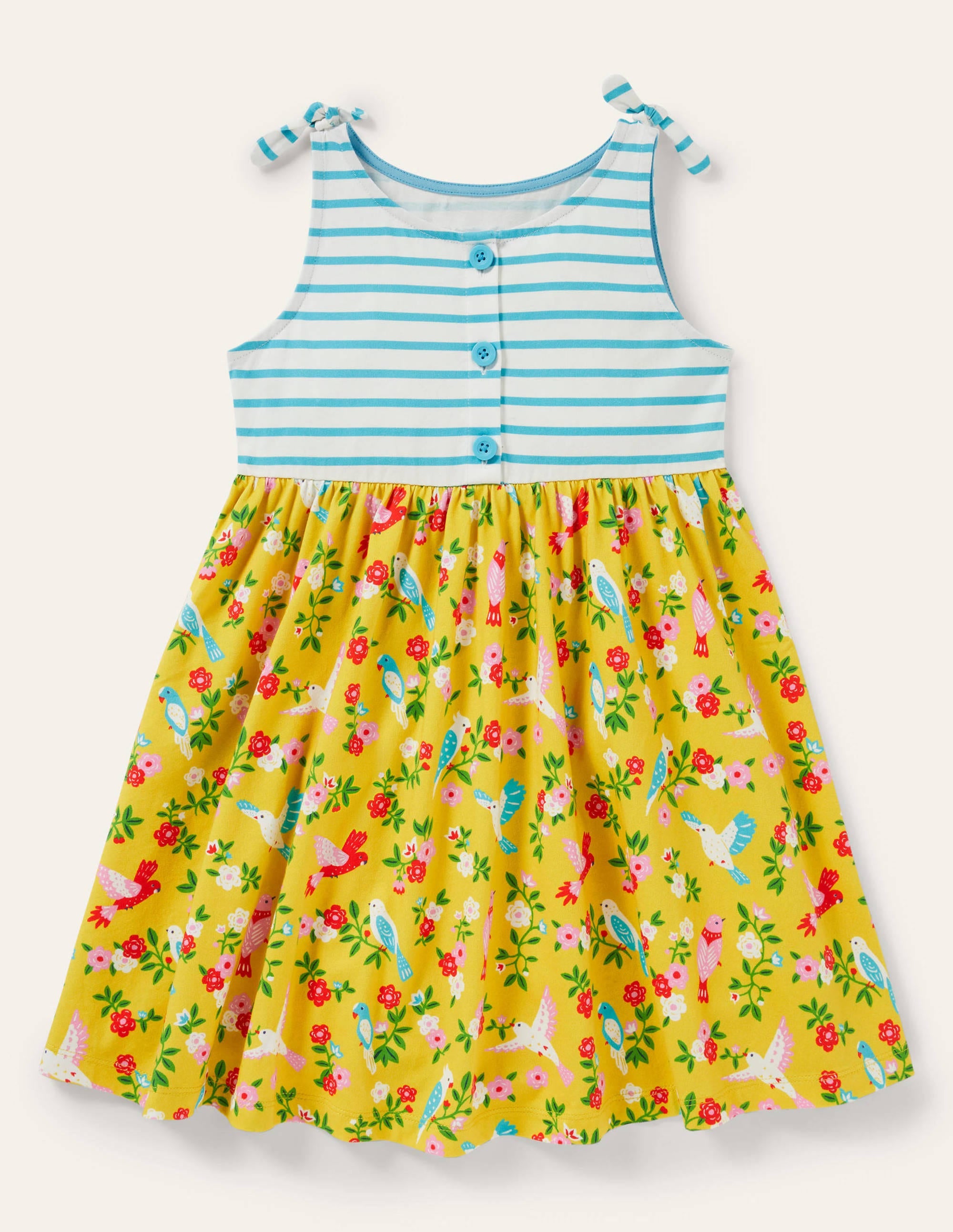Tie Shoulder Hotchpotch Dress-Sweetcorn/Turquoise Tropical - Image 1