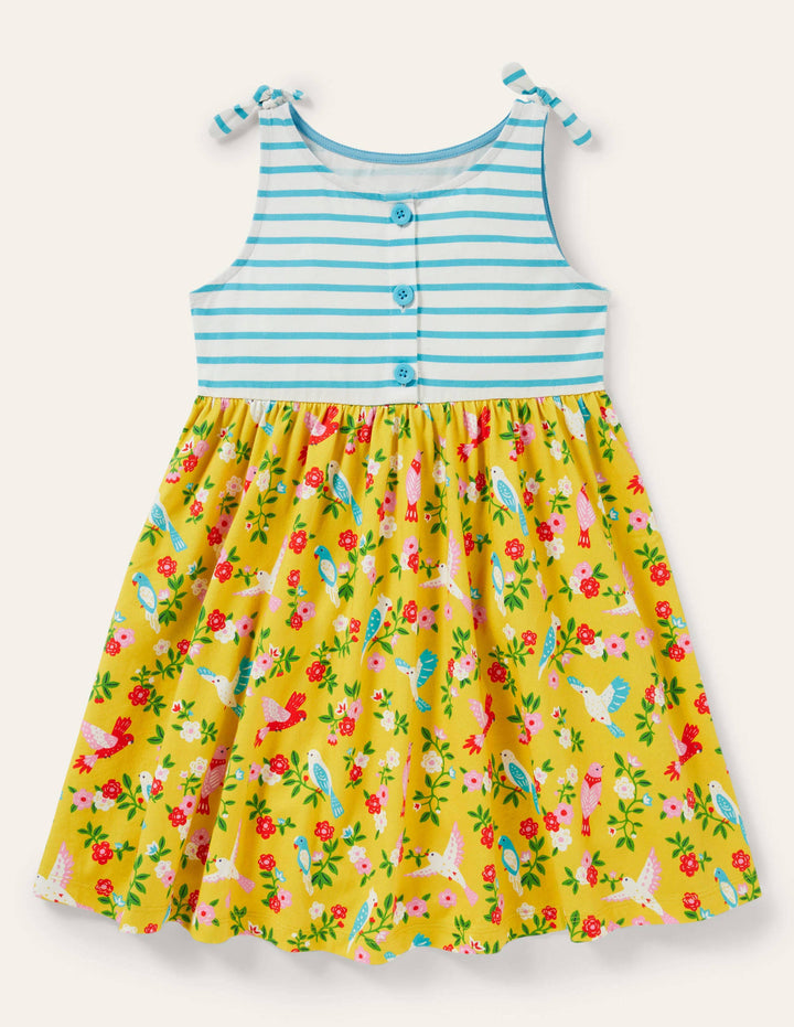 Tie Shoulder Hotchpotch Dress-Sweetcorn/Turquoise Tropical