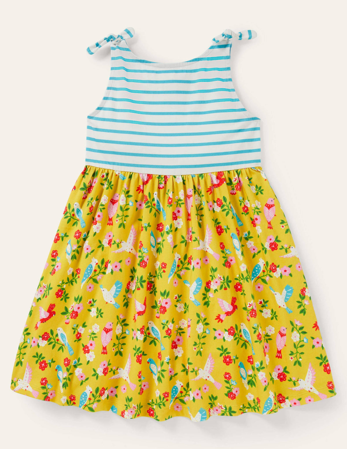Tie Shoulder Hotchpotch Dress-Sweetcorn/Turquoise Tropical - Image 2