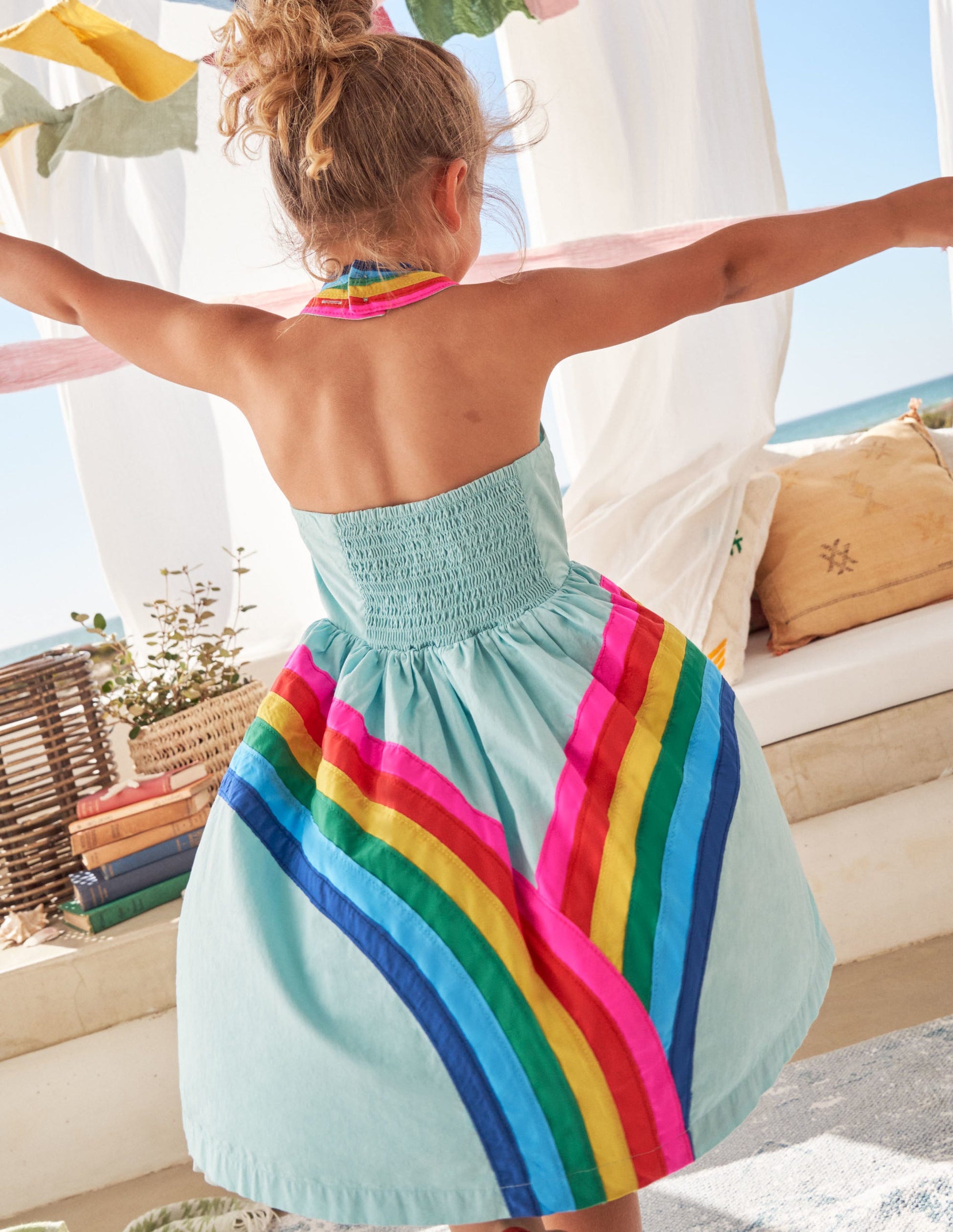 Rainbow Halter Neck Dress-Georgian Blue Rainbow-5