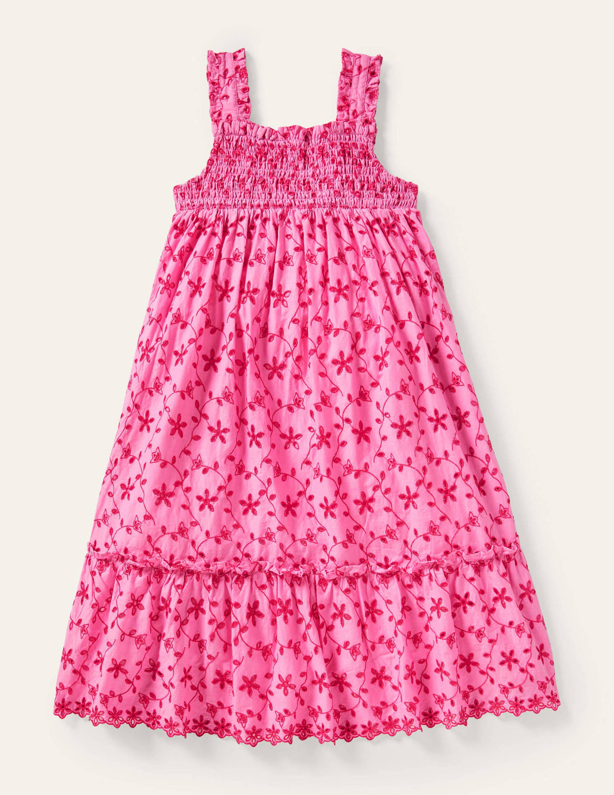 Tiered Midi Dress-Bright Petal Pink Broderie - Image 1