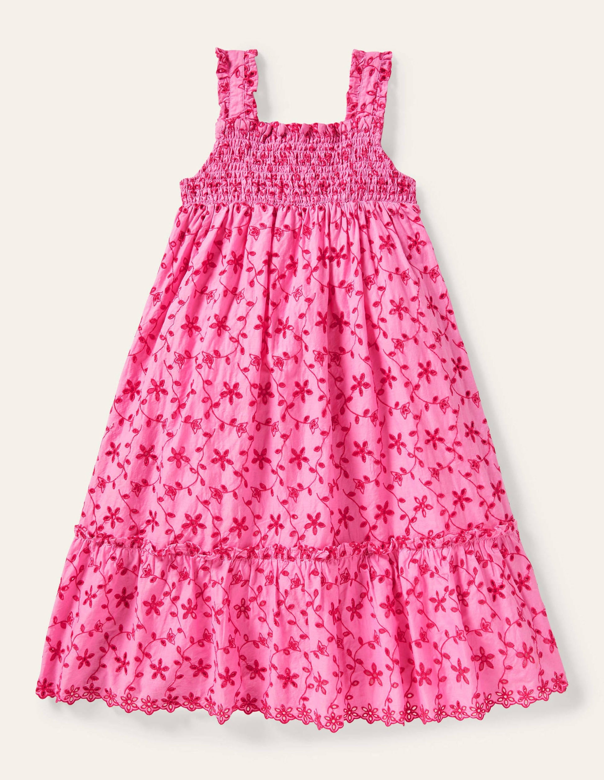 Tiered Midi Dress-Bright Petal Pink Broderie-2