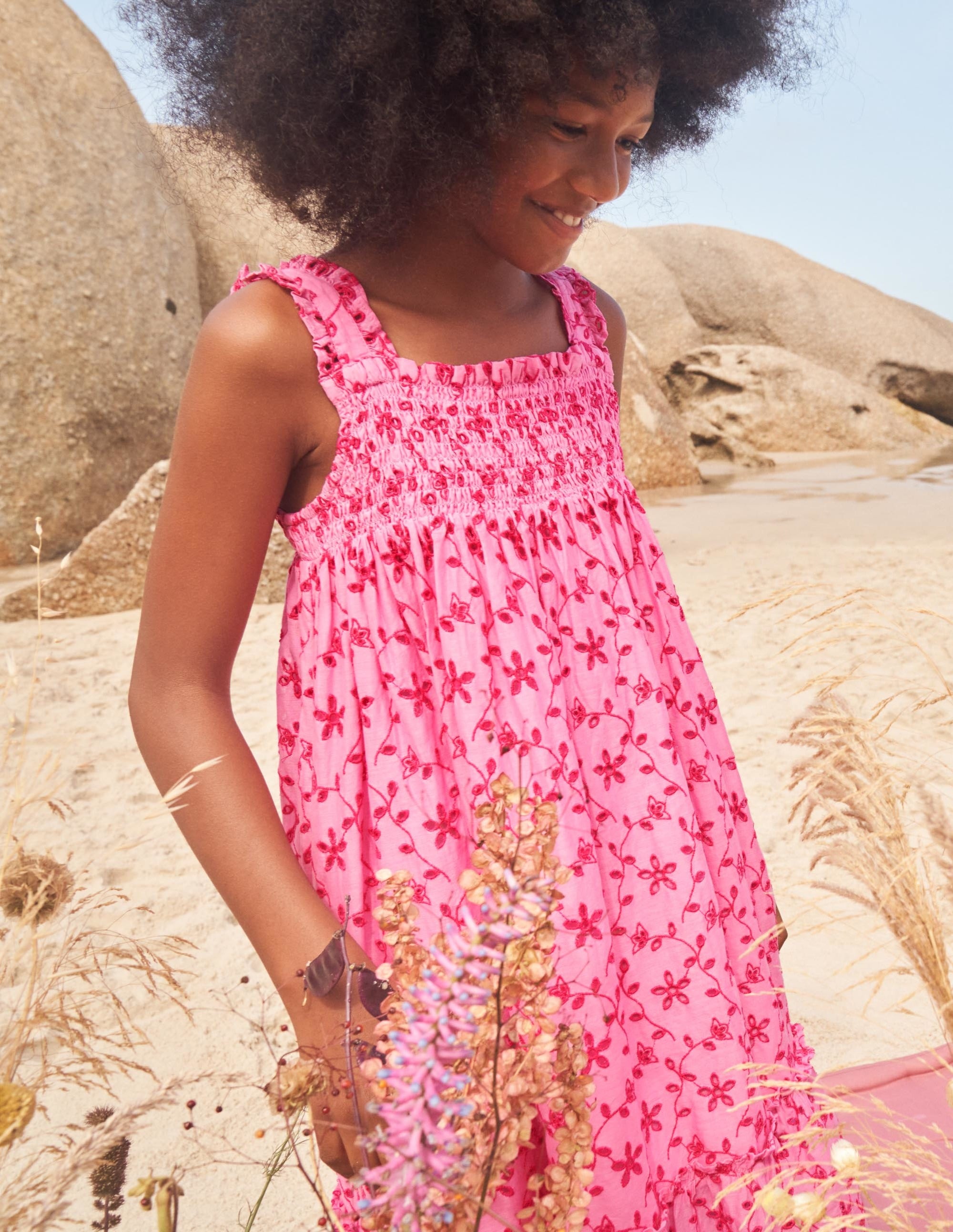 Tiered Midi Dress-Bright Petal Pink Broderie - Image 5