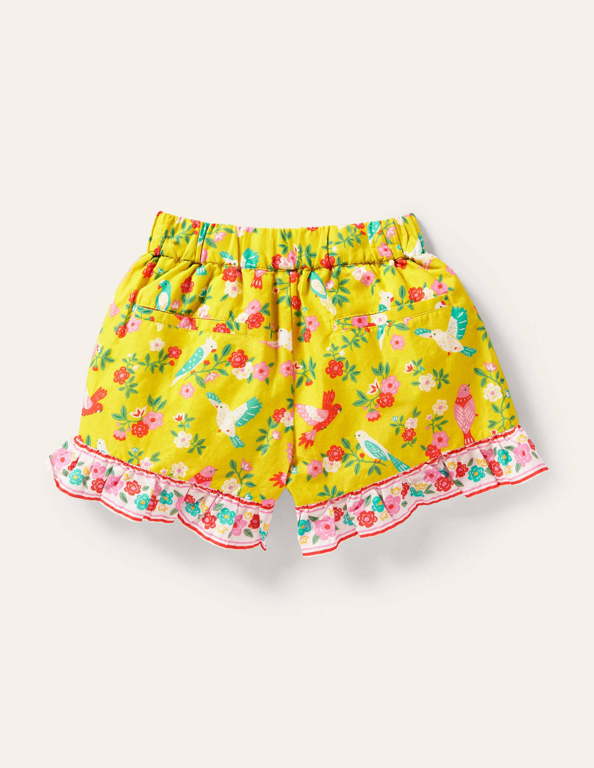 Frill Hem Printed Shorts-Sweetcorn Yellow Tropical - Image 2