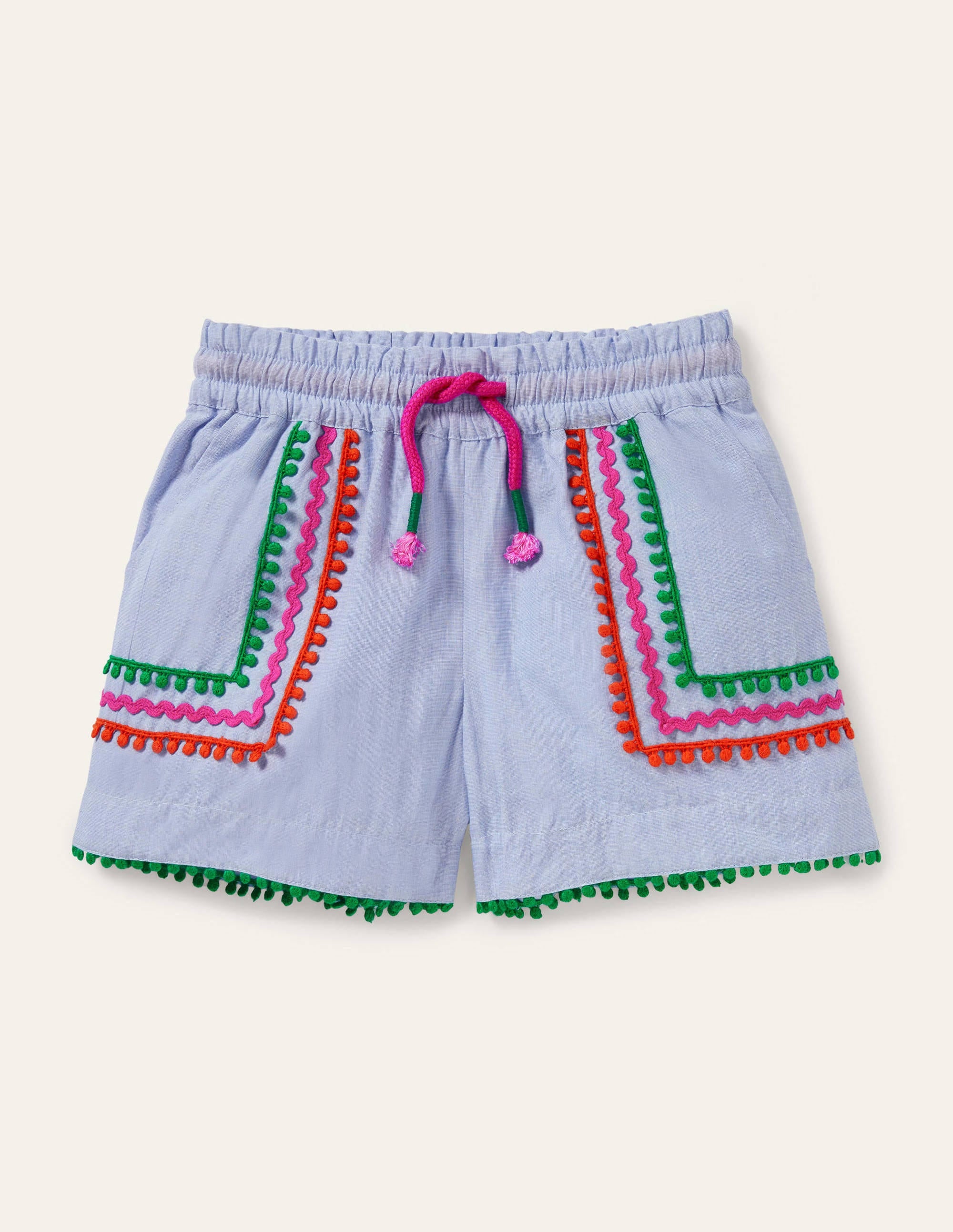 Tassel Trim Shorts-Chambray - Image 1