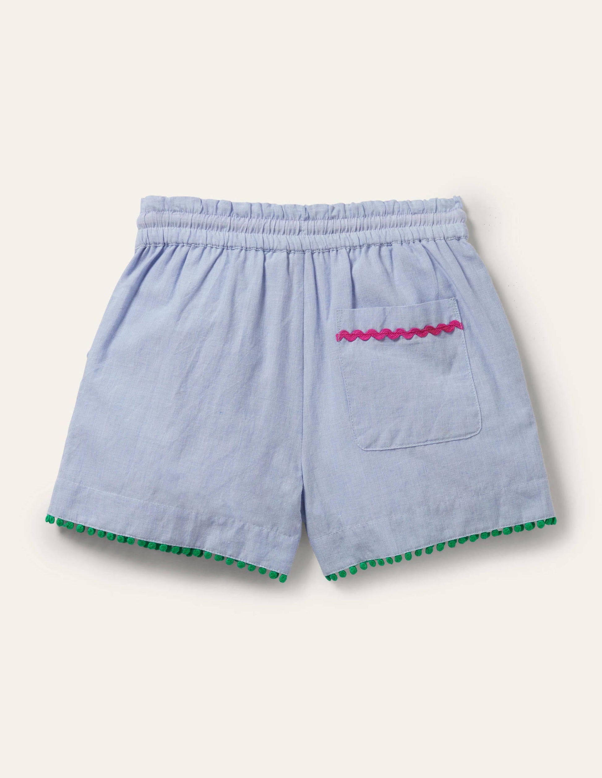 Tassel Trim Shorts-Chambray-2