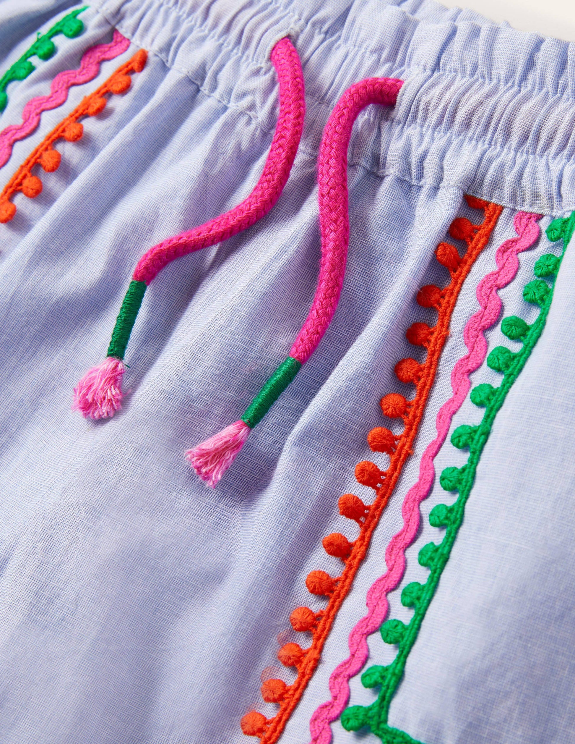 Tassel Trim Shorts-Chambray-3