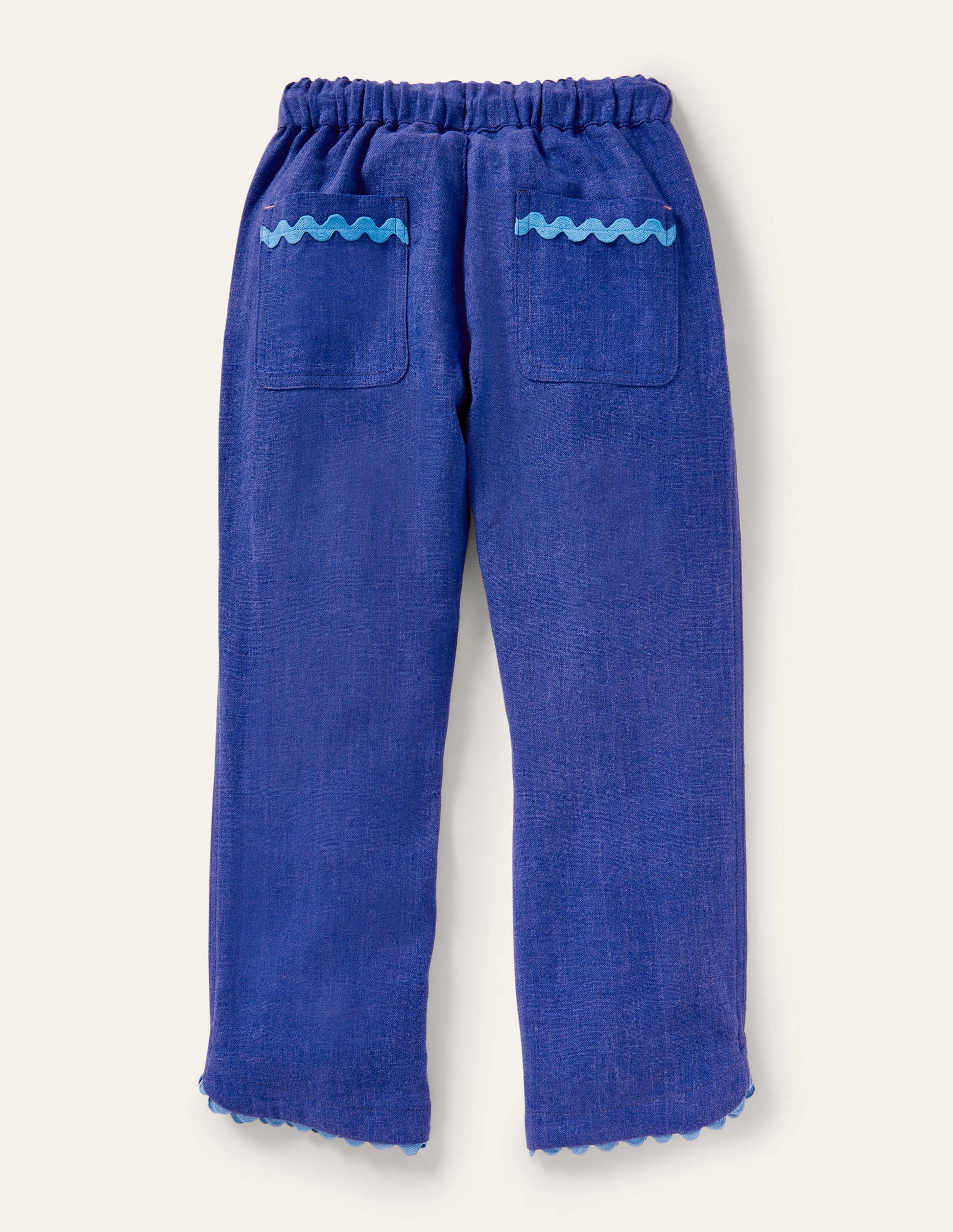 Embroidered Vacation Pants-Blue Wave Flowers-2