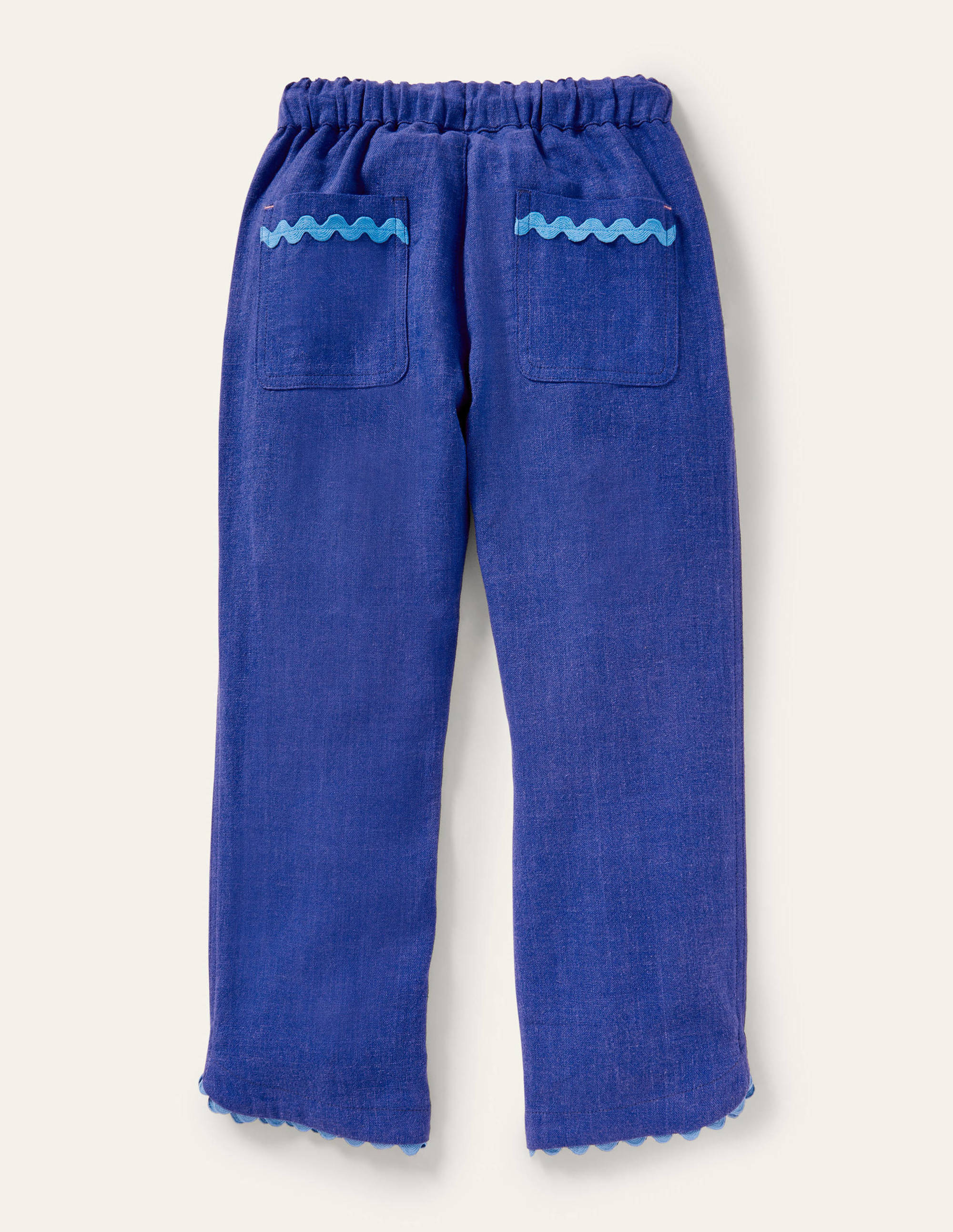 Embroidered Vacation Pants-Blue Wave Flowers - Image 2