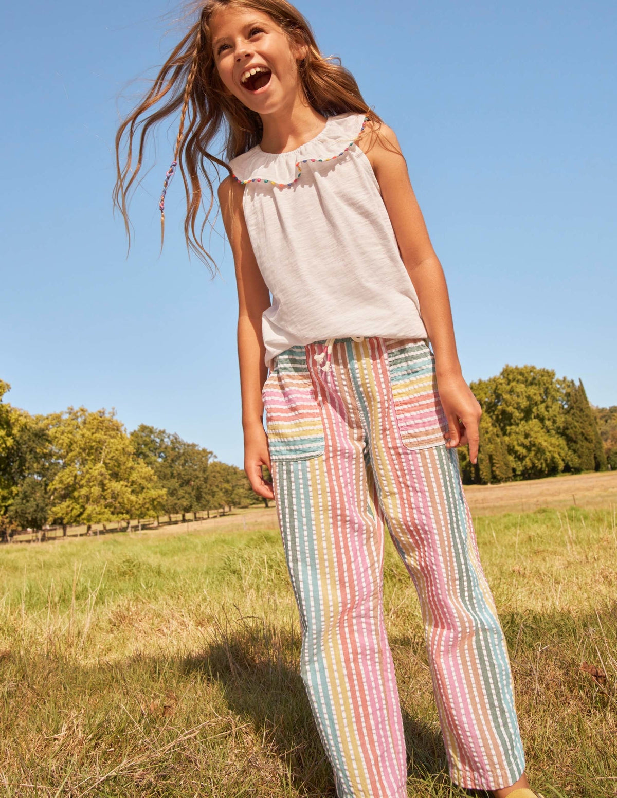 Embroidered Vacation Pants-Rainbow Stripe-4
