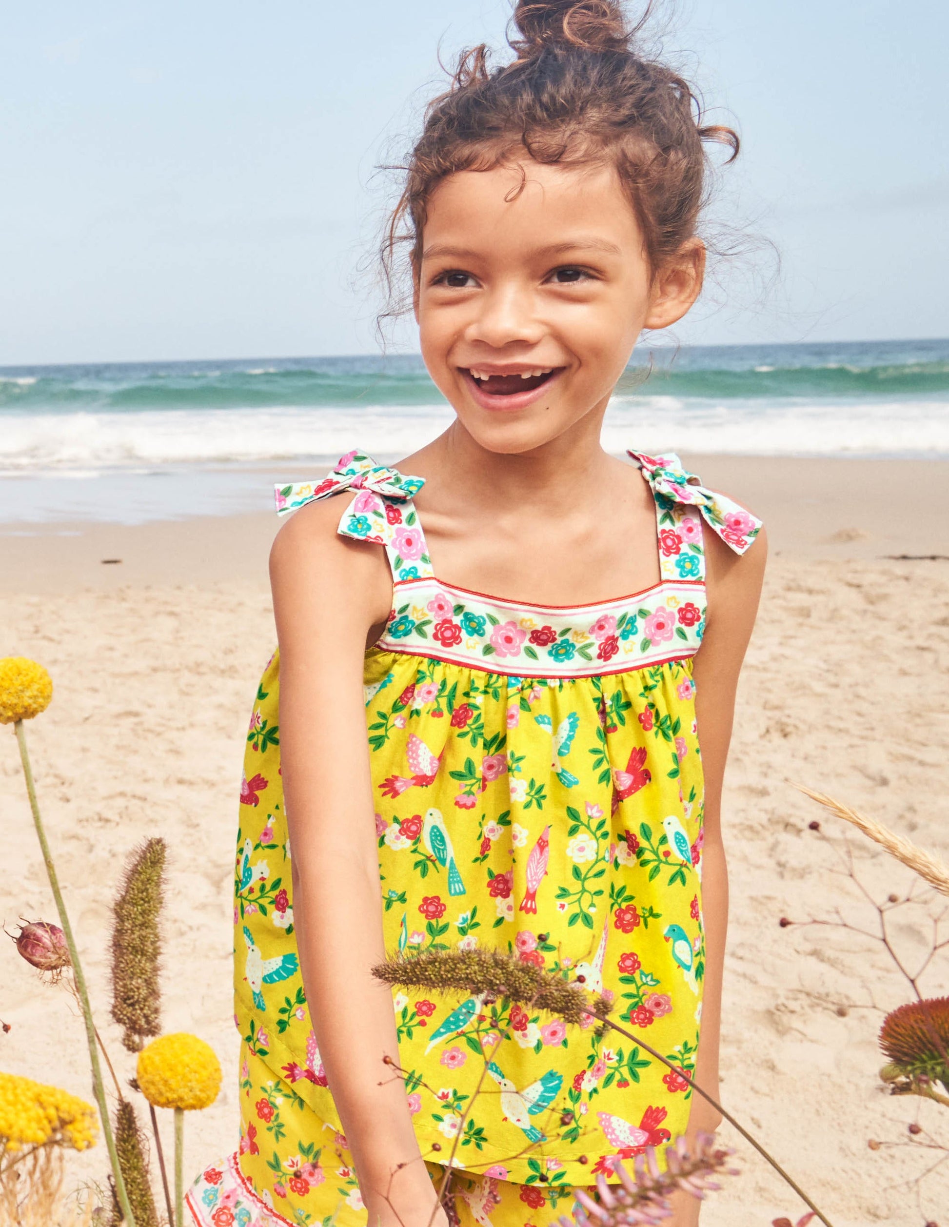 Tie Shoulder Printed Top-Sweetcorn Tropical Garden-4