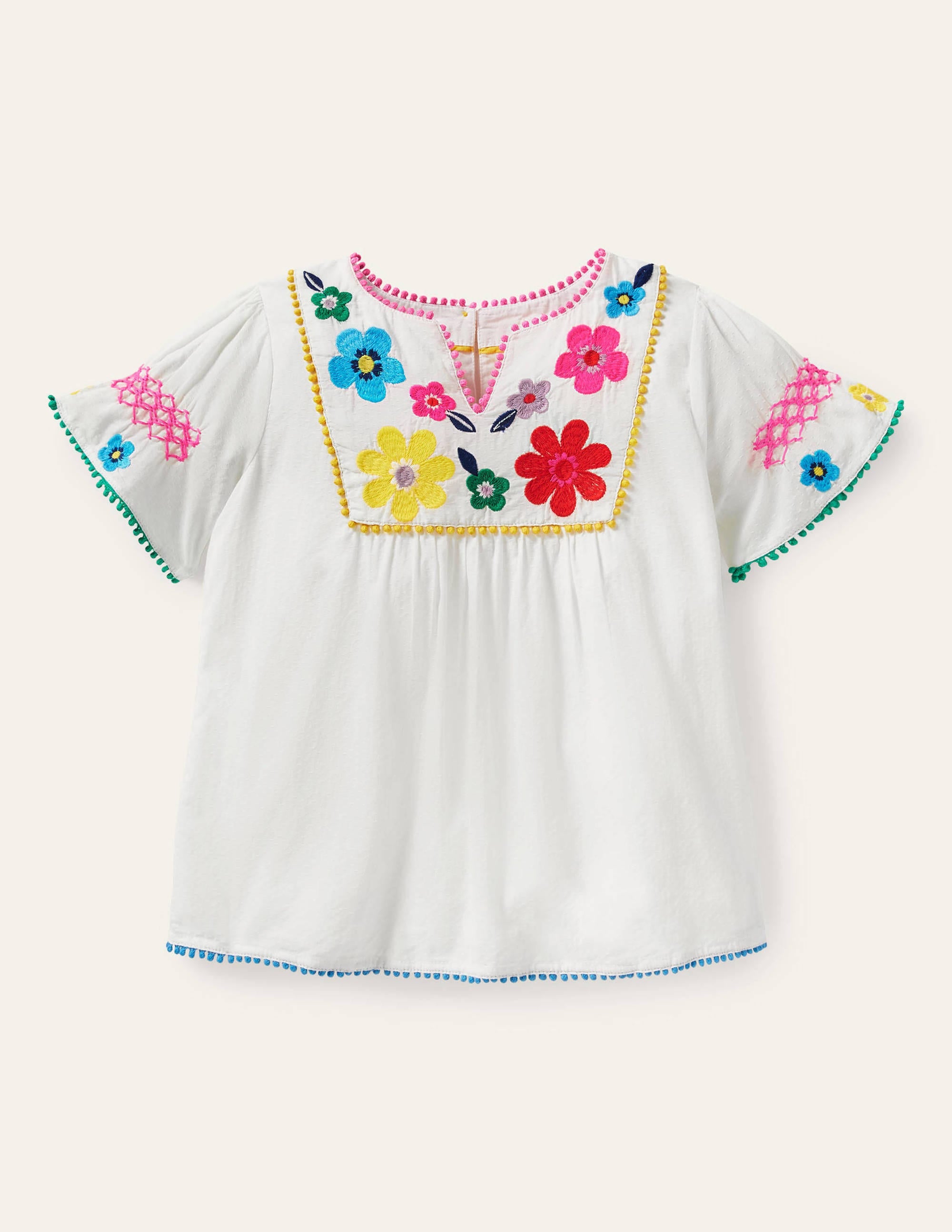 Multi Embroidered Top-Ivory Flowers - Image 1
