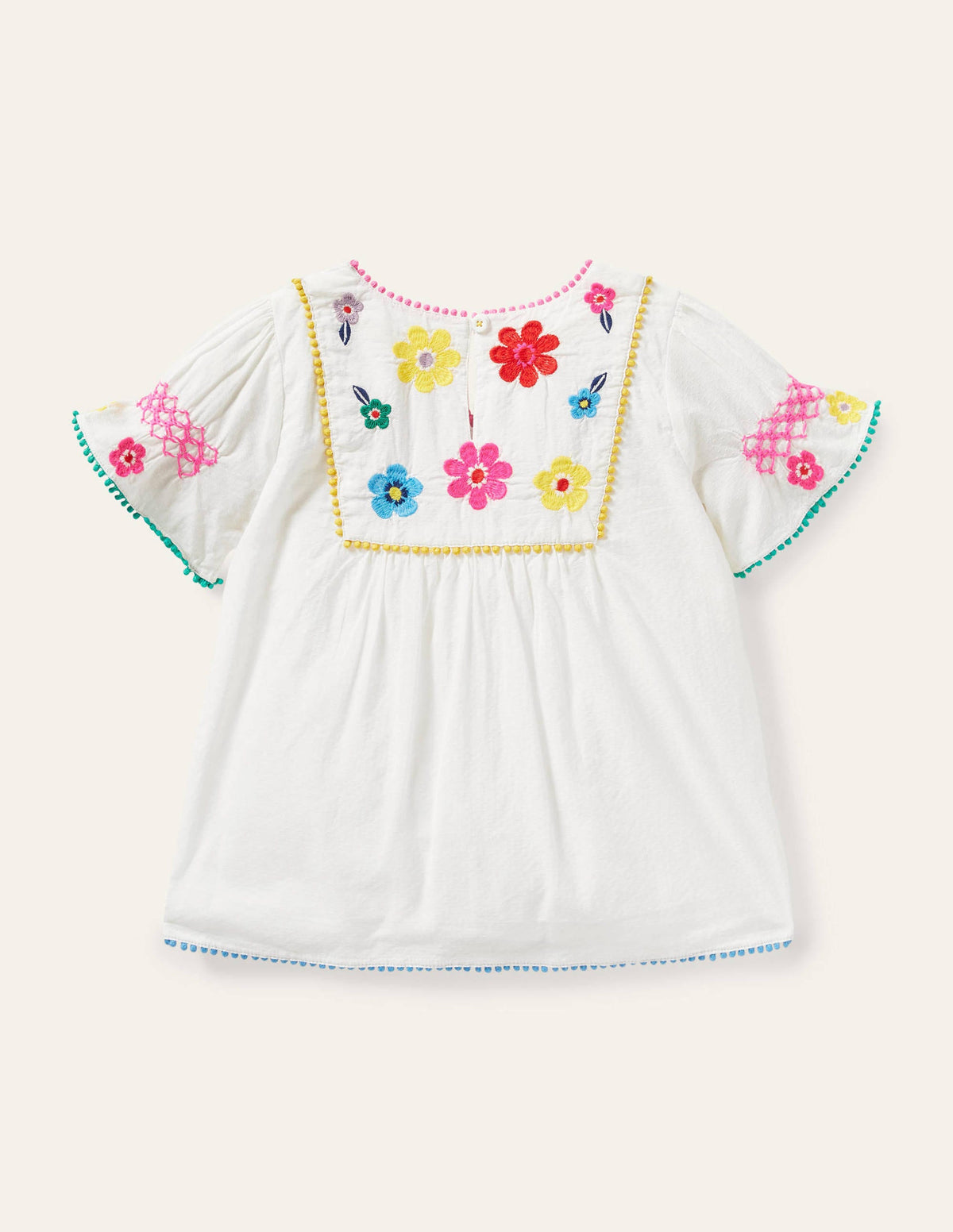 Multi Embroidered Top-Ivory Flowers - Image 2