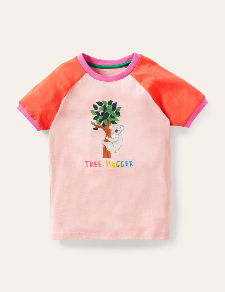 Printed Graphic Raglan T-shirt-Boto Pink Koala