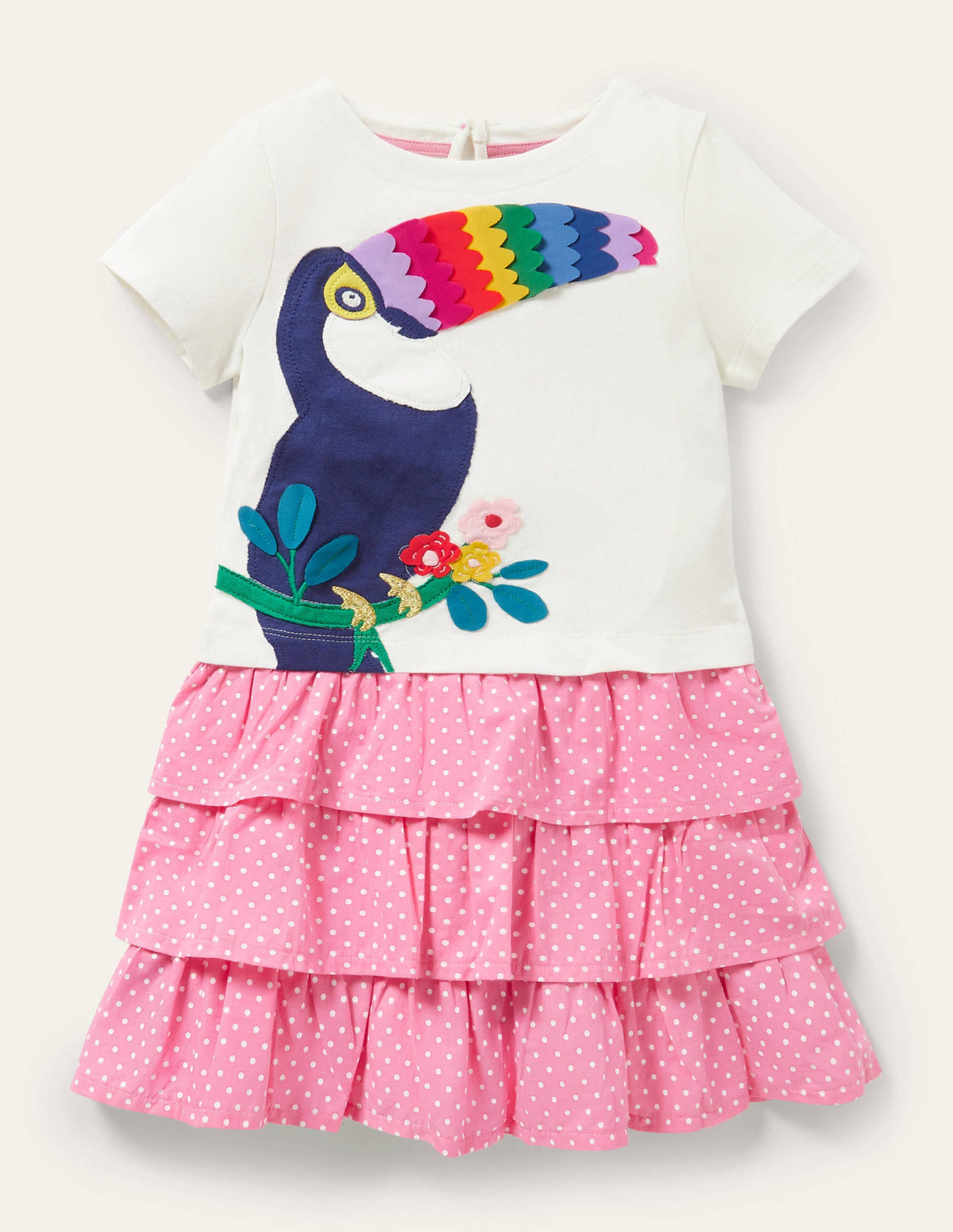 Tiered Skirt Appliqué Dress-Ivory Toucan - Image 1