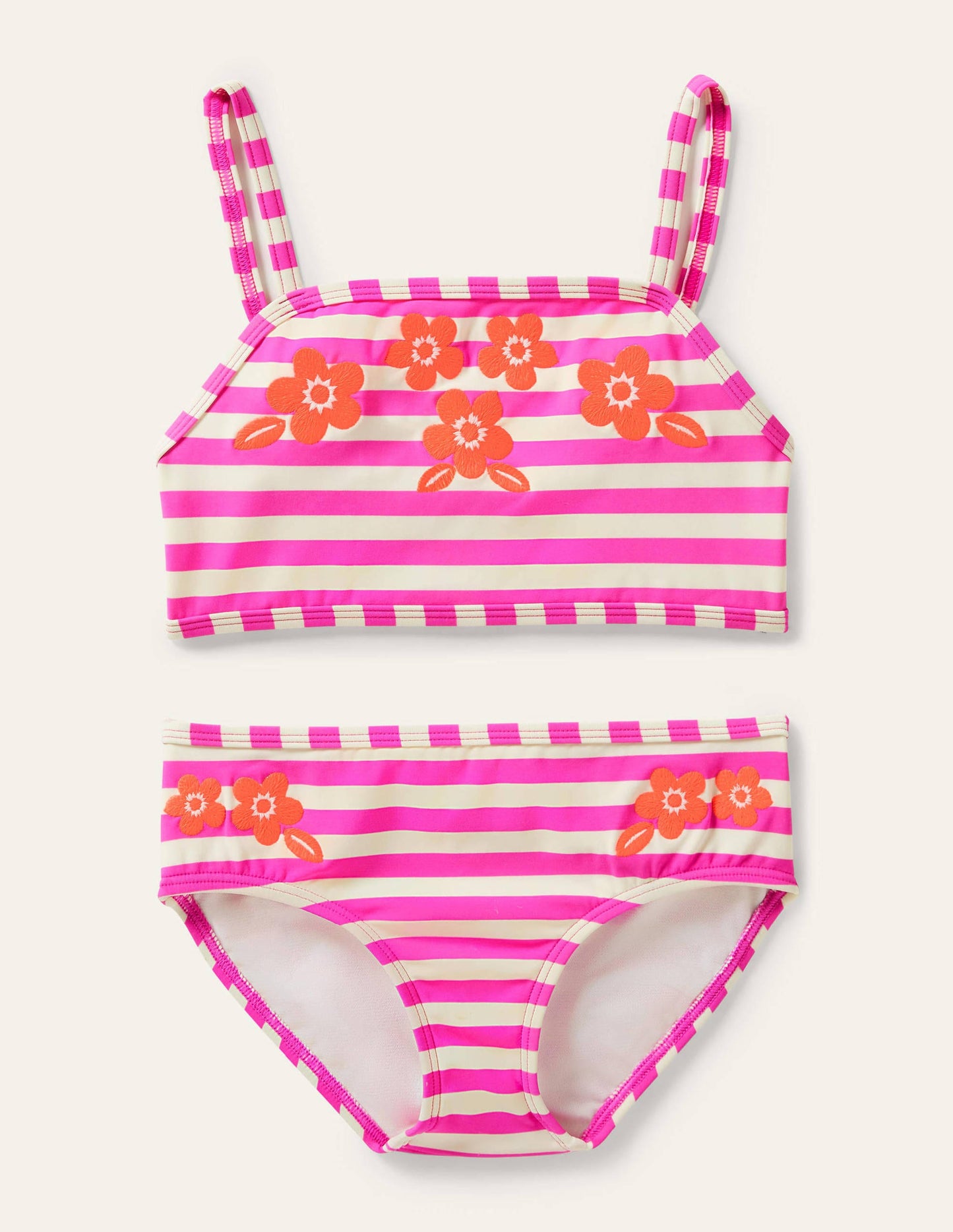 Embroidered Bikini Set-Pop Pansy Pink Stripe