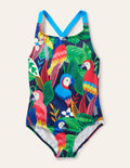 Cross-back Printed Swimsuit-Multi Rainbow Rainforest
