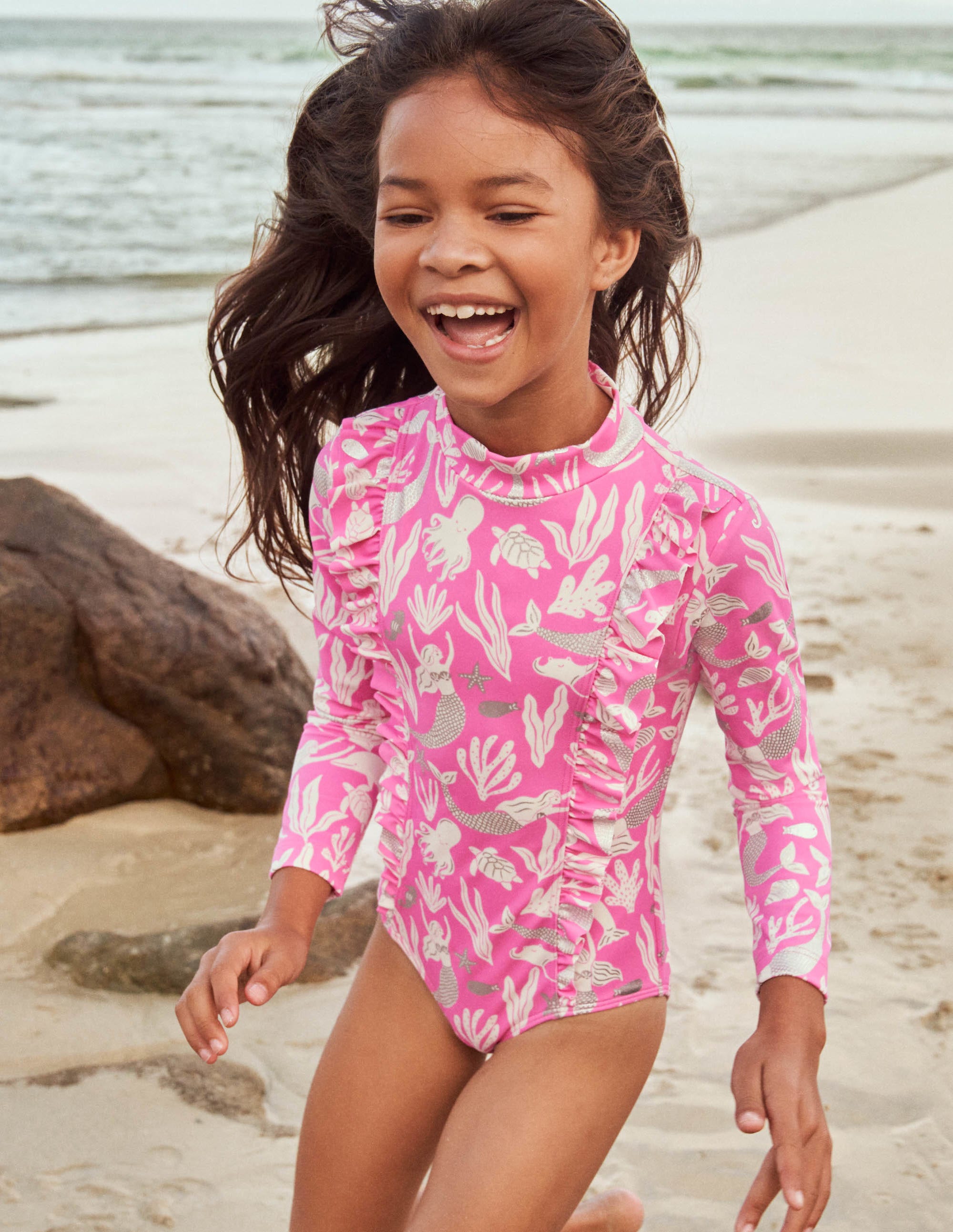 Long-sleeve Frilly Swimsuit-Strawberry Ice Mermaid - Image 4