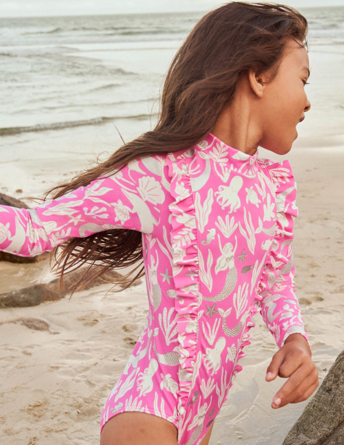 Long-sleeve Frilly Swimsuit-Strawberry Ice Mermaid - Image 5