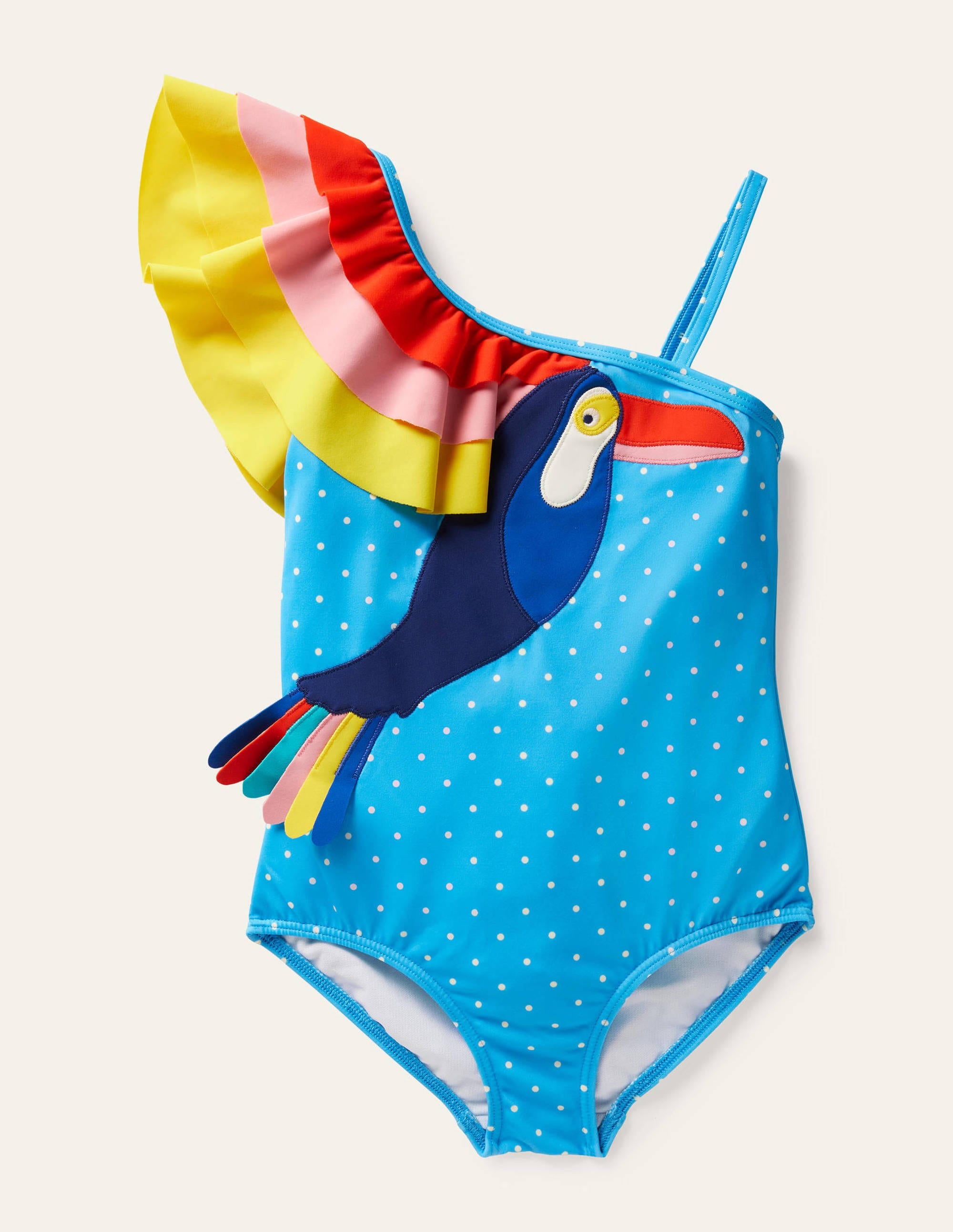 One Shoulder Appliqué Swimsuit-Georgian Blue Toucan - Image 1