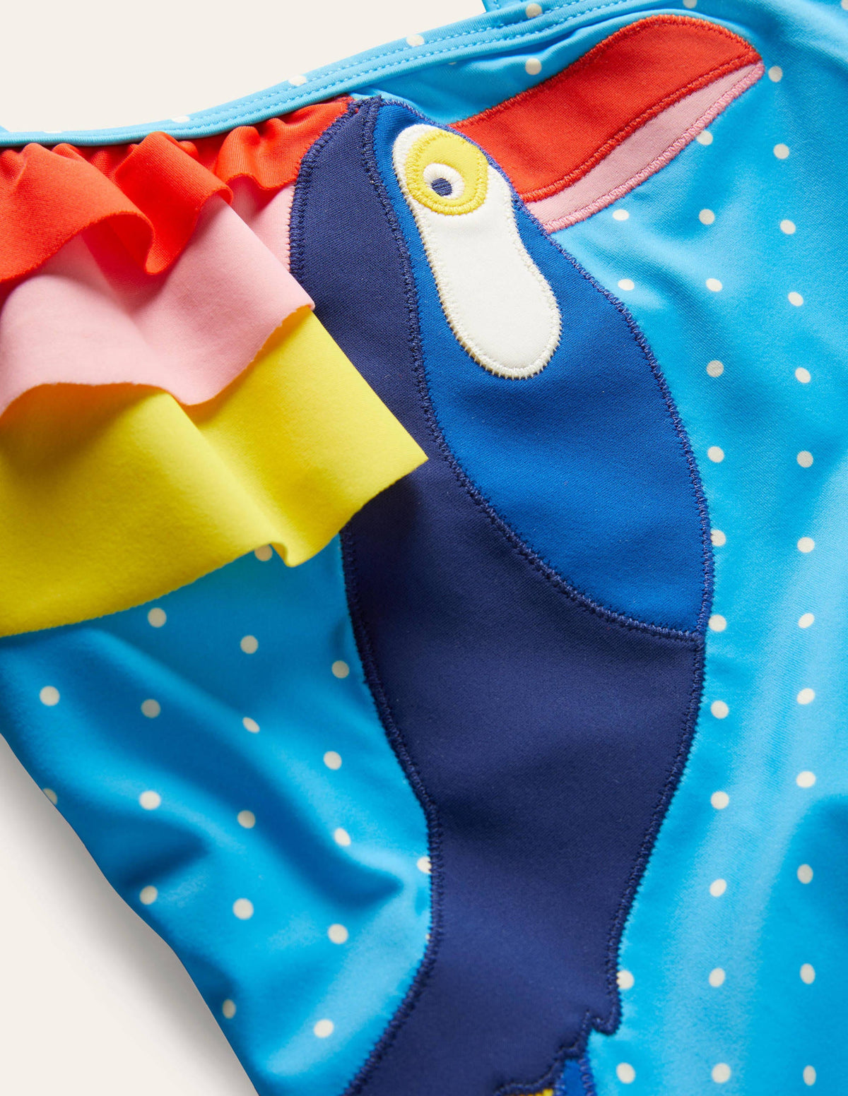 One Shoulder Appliqué Swimsuit-Georgian Blue Toucan - Image 3