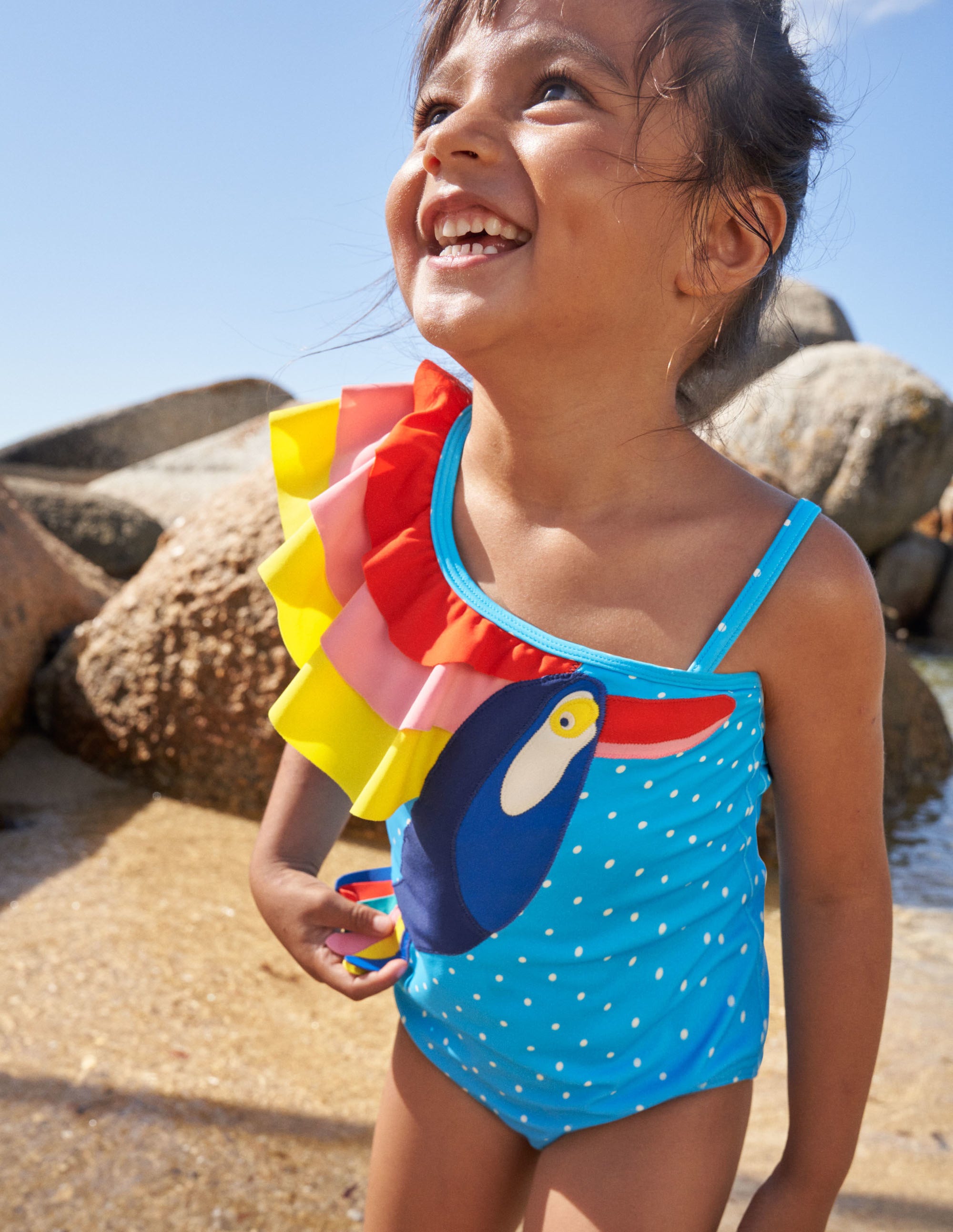 One Shoulder Appliqué Swimsuit-Georgian Blue Toucan - Image 5