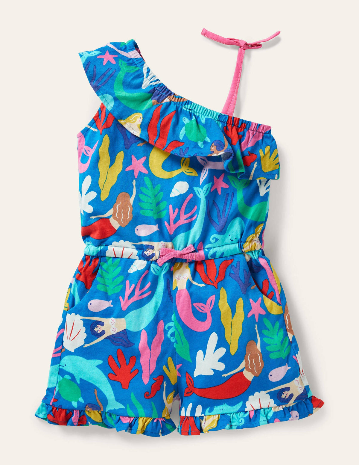 Jersey One Shoulder Romper-Blue Mermaids - Image 1
