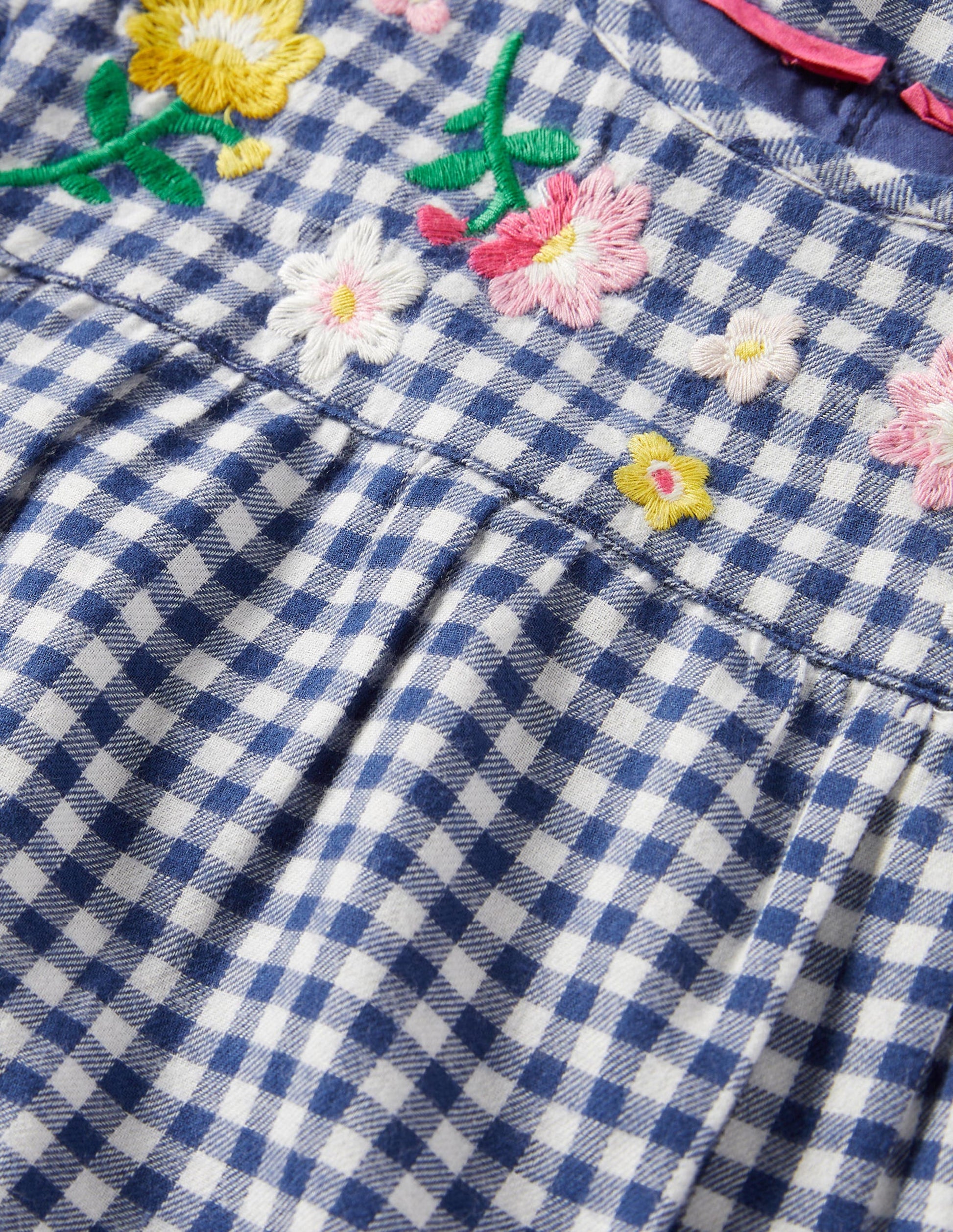 Embroidered Woven Dress-Starboard Blue Gingham-3