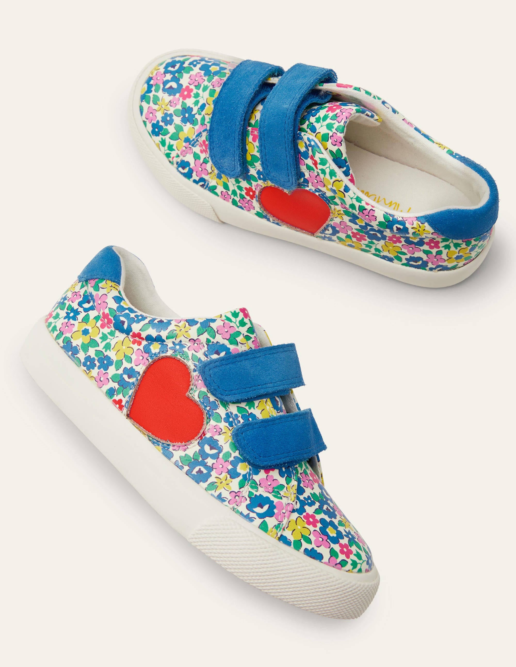 Fun Two Strap Sneakers-Floral Applique Heart - Image 1