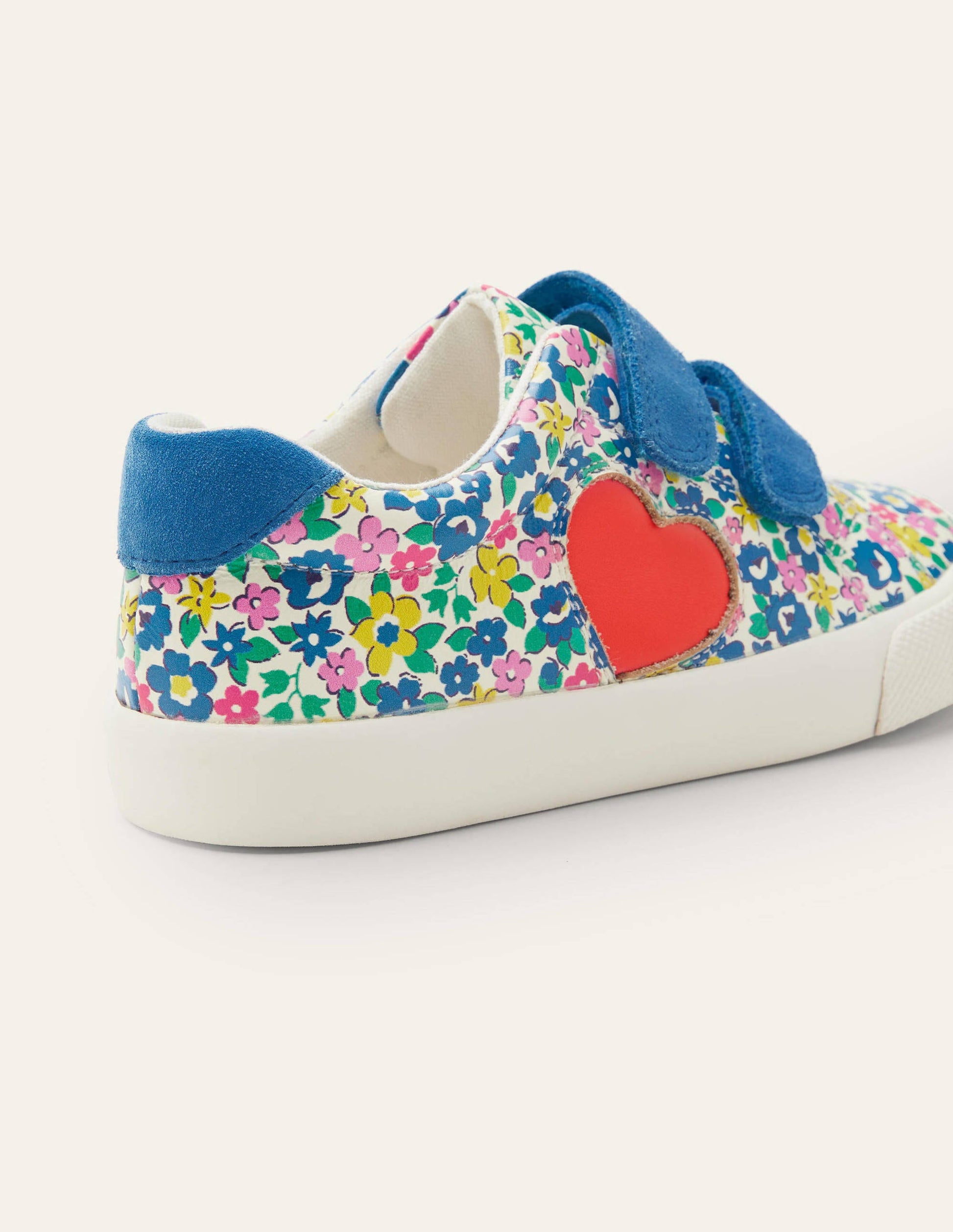 Fun Two Strap Sneakers-Floral Applique Heart-3