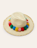 Straw Hat-Rainbow Poms