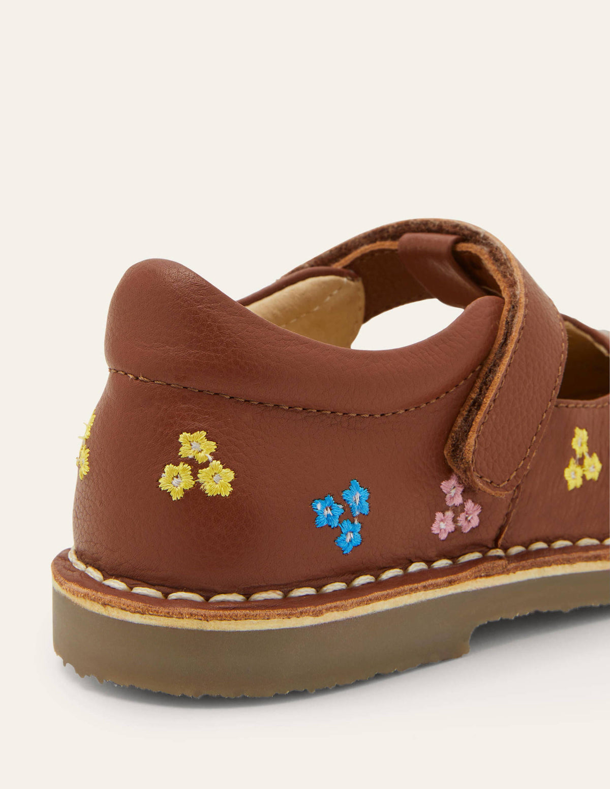 Leather T-bar Flats-Tan Embroidered - Image 3