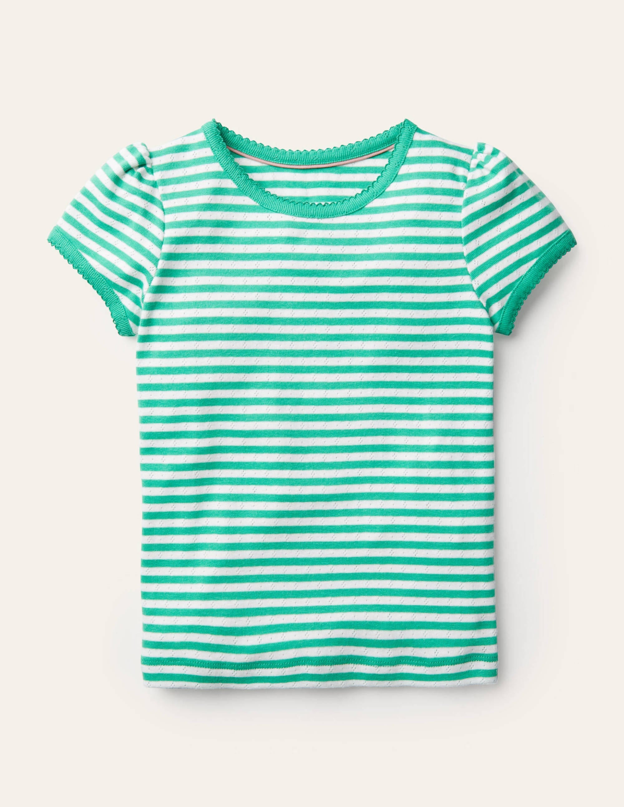 Short-Sleeved Pointelle Top-Aloe Green/Ivory - Image 1