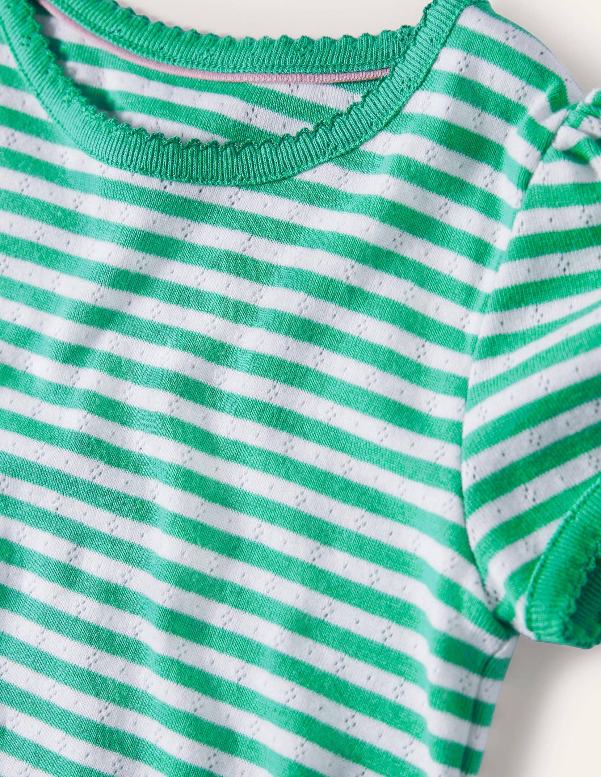 Short-Sleeved Pointelle Top-Aloe Green/Ivory-3