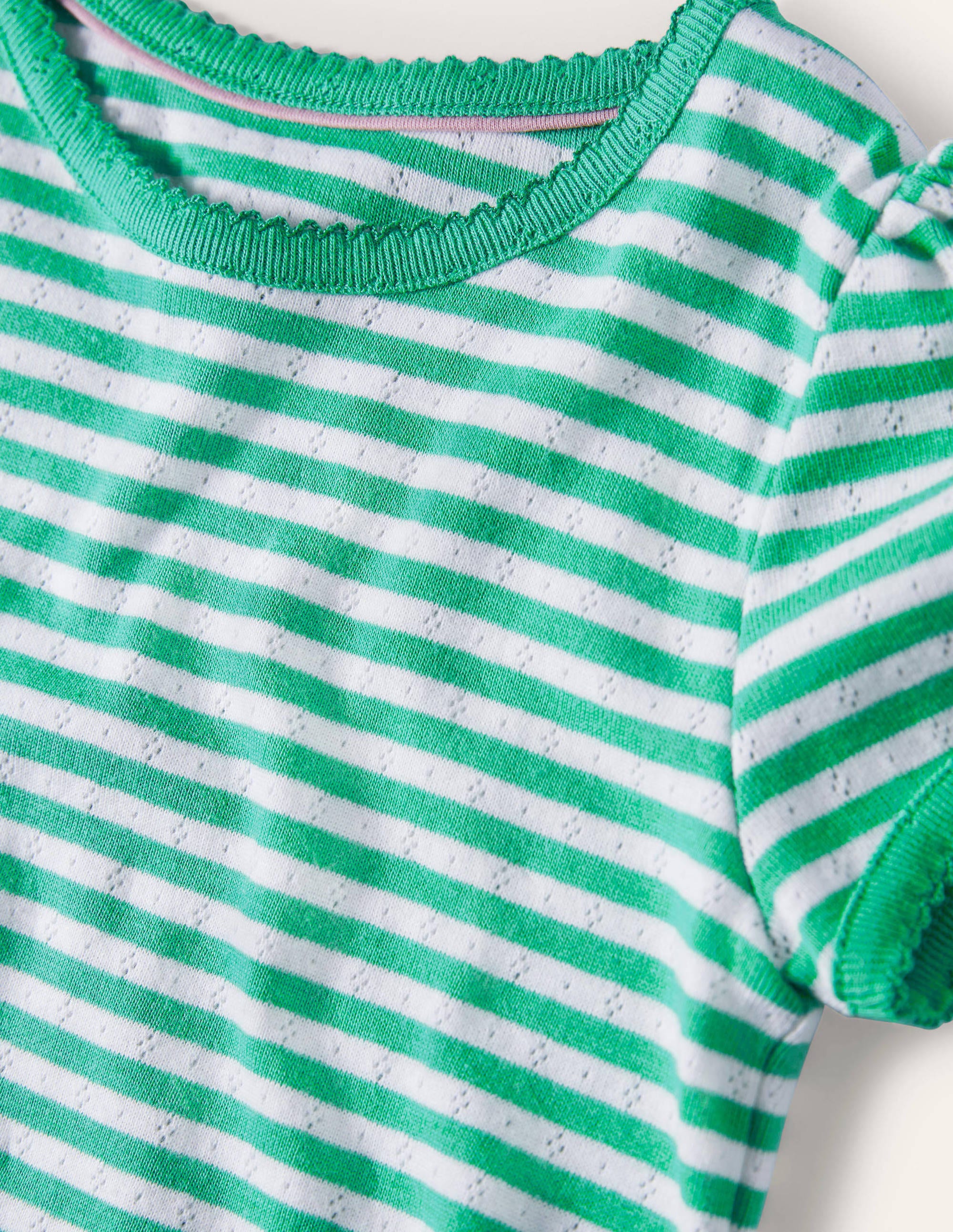 Short-Sleeved Pointelle Top-Aloe Green/Ivory - Image 3