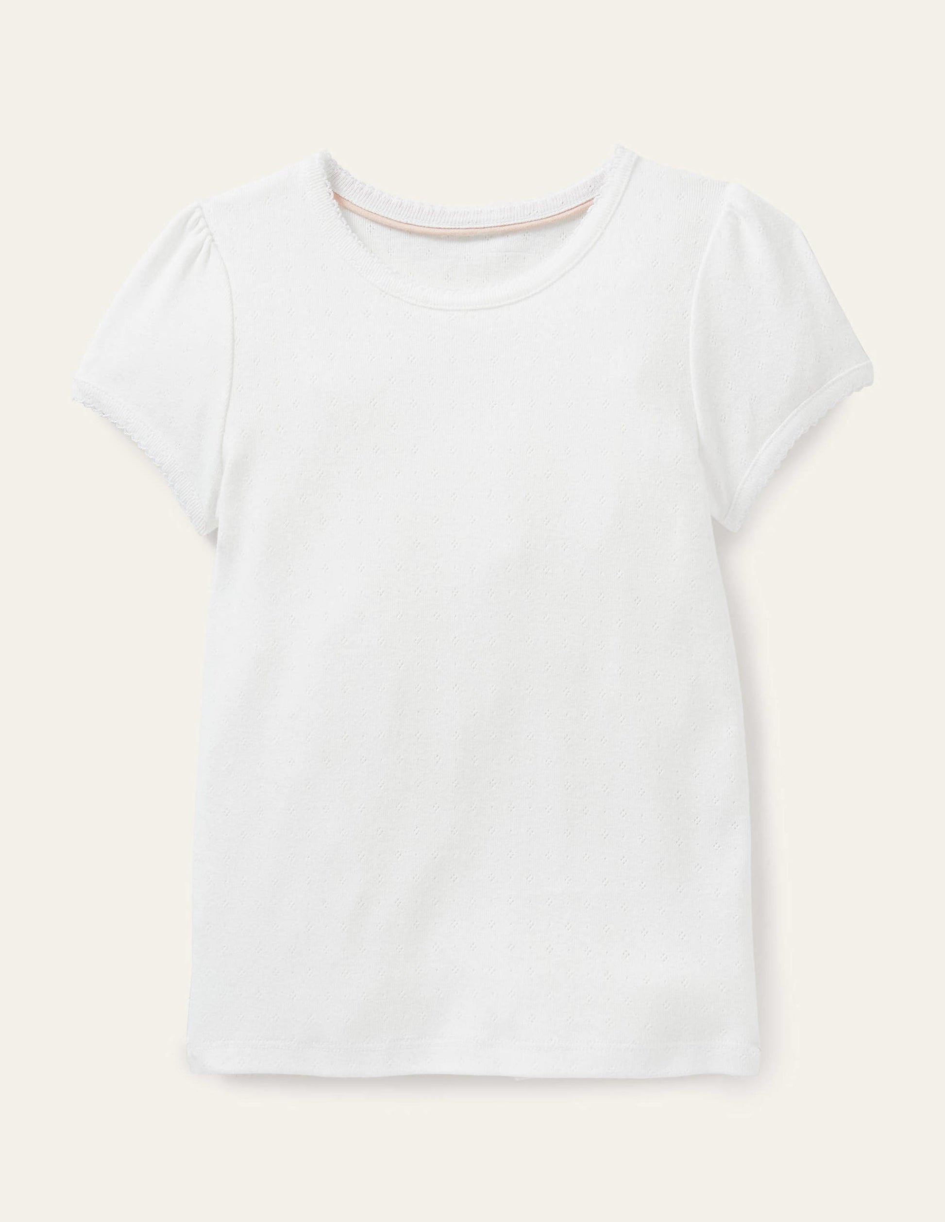 Short-Sleeved Pointelle Top-Ivory-8