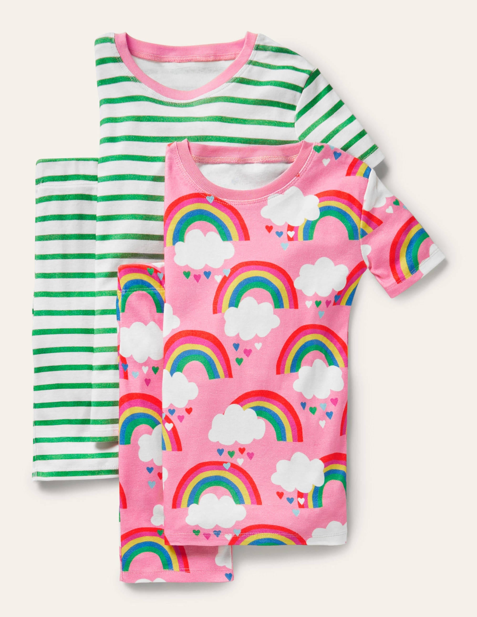 Twin Pack Short John Pajamas-Pink Lemonade Rainbows - Image 1