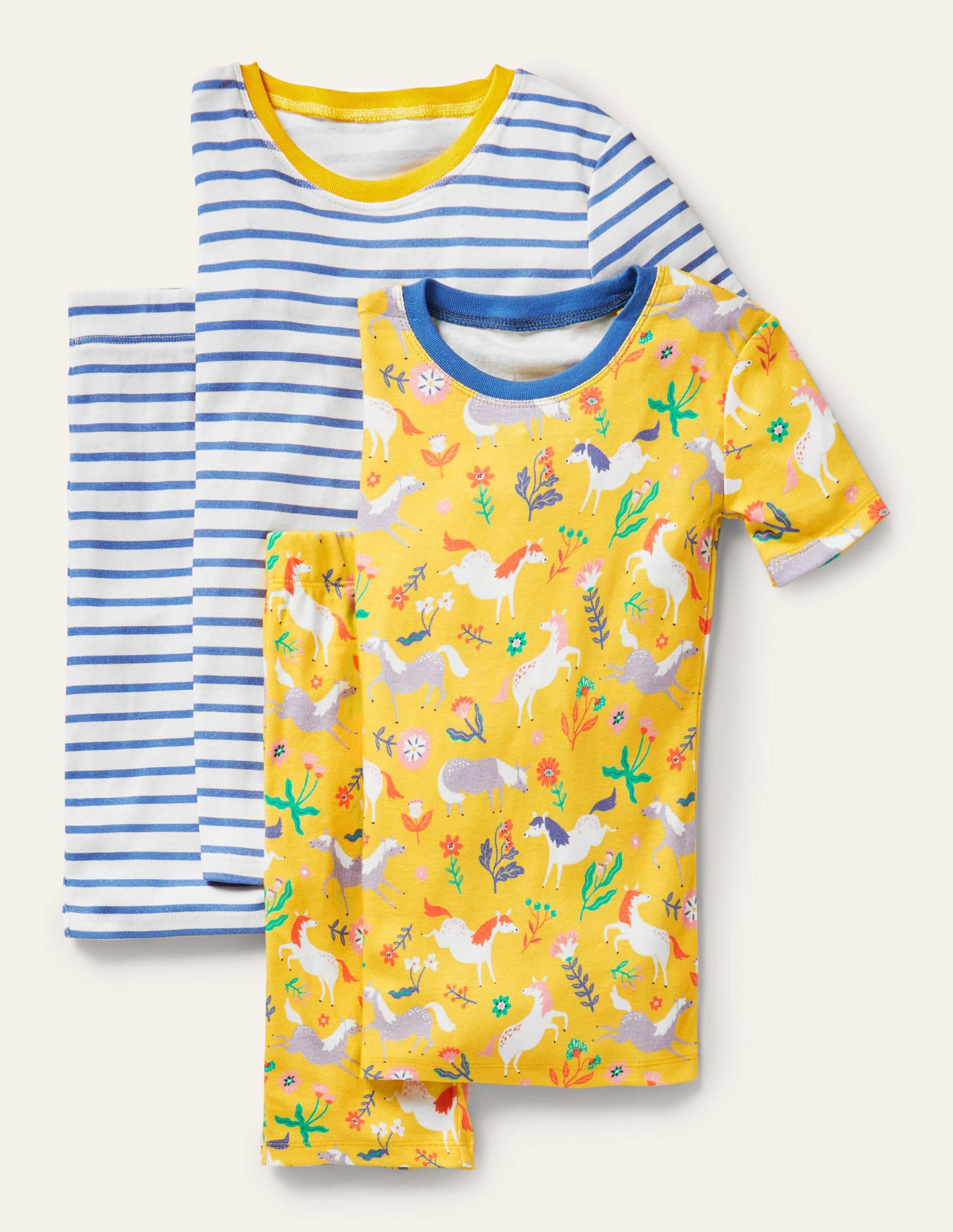 Twin Pack Short John Pajamas-Sweetcorn Yellow Ponies - Image 1