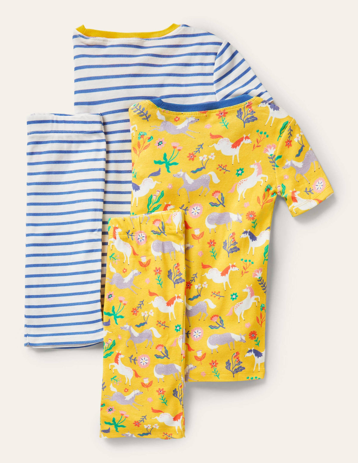 Twin Pack Short John Pajamas-Sweetcorn Yellow Ponies - Image 2