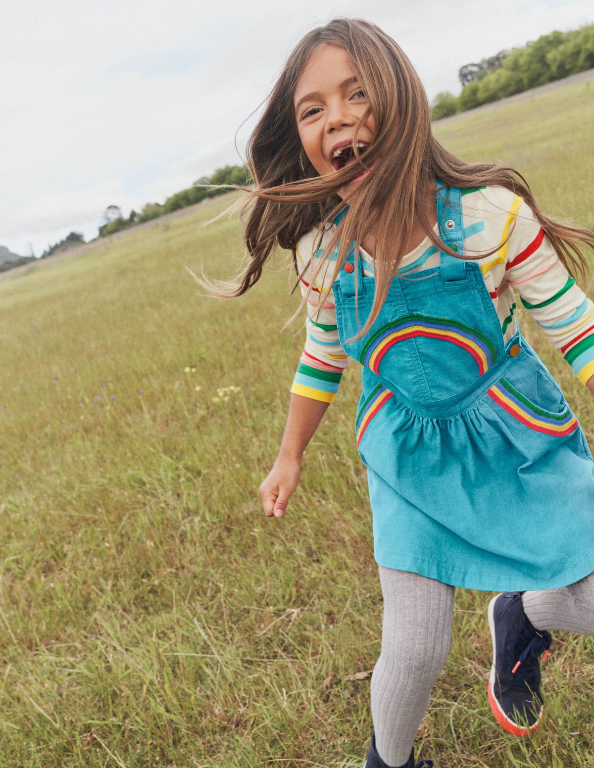 Woven Pinafore Dress-Aqua Rainbow - Image 5