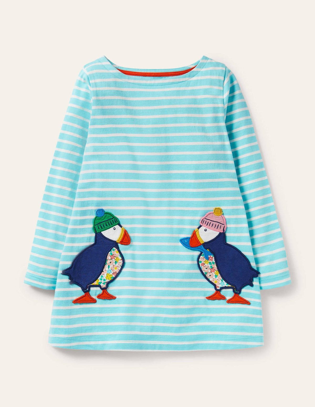 Appliqué Pocket Tunic-Aqua/ Ivory Puffins - Image 1