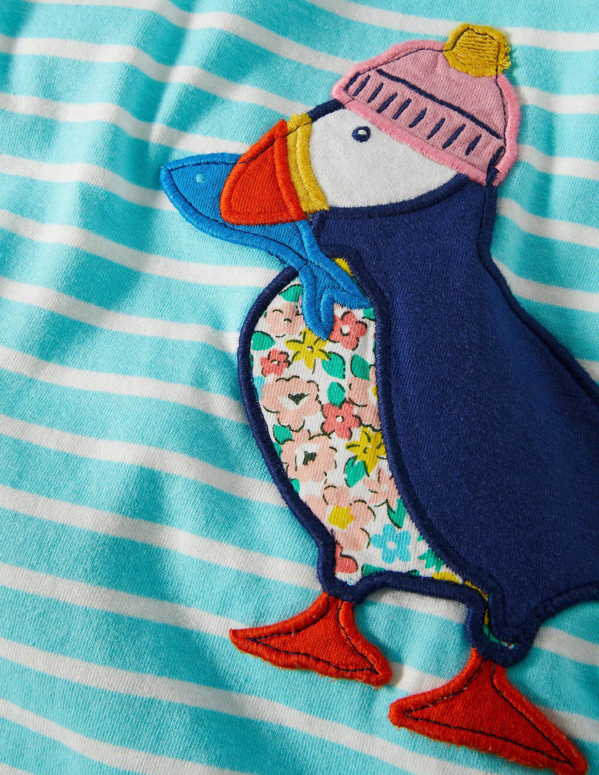 Appliqué Pocket Tunic-Aqua/ Ivory Puffins - Image 3