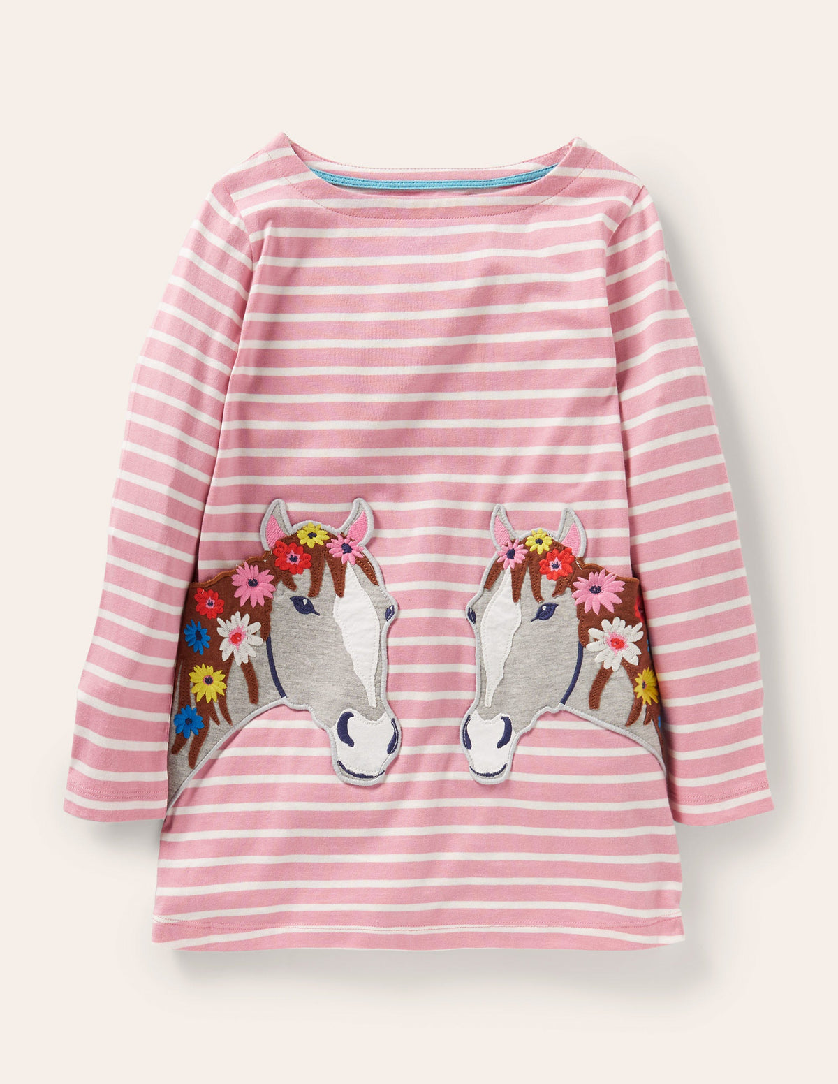 Appliqué Pocket Tunic-Almond Pink/Ivory Horse-1