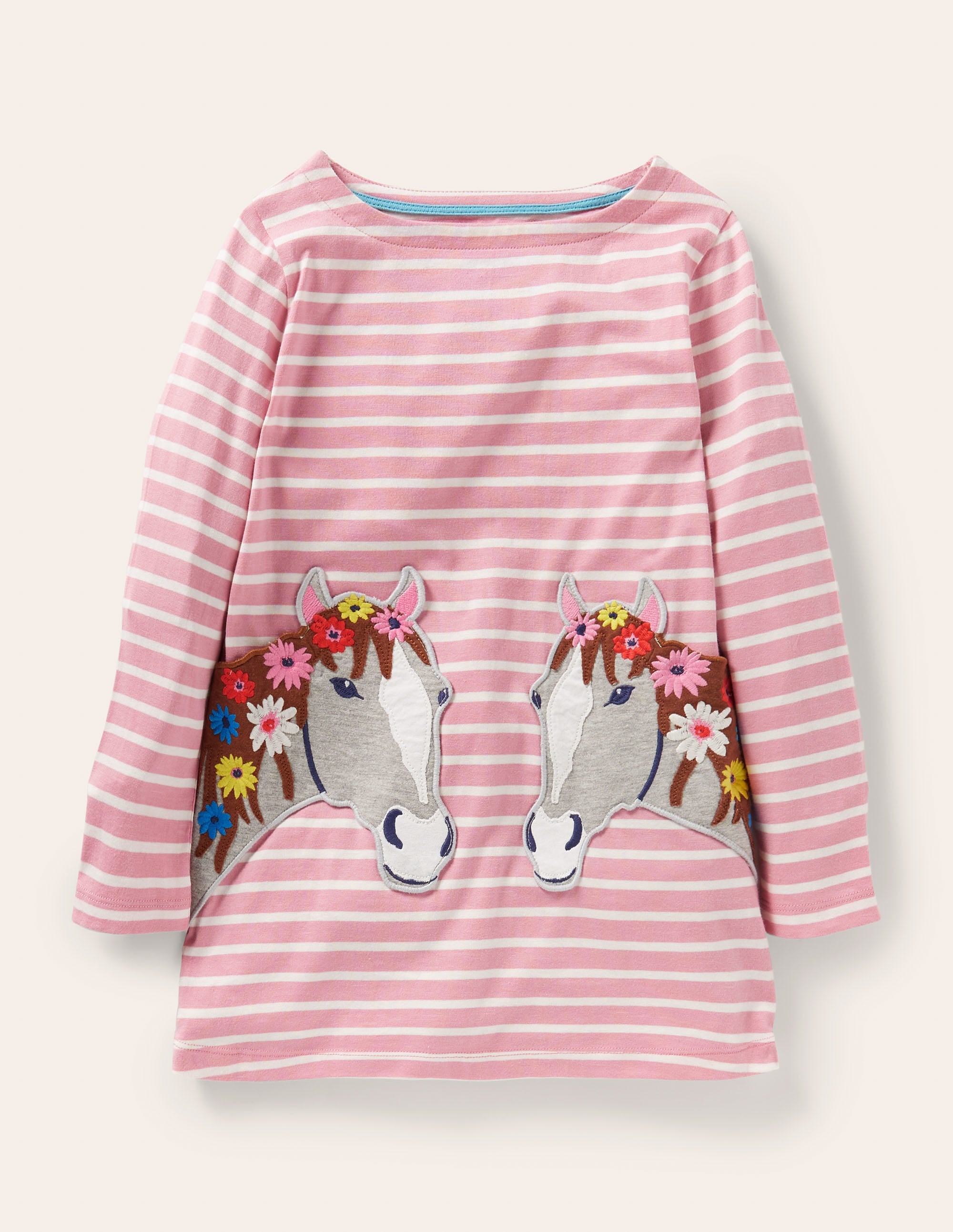 Appliqué Pocket Tunic-Almond Pink/Ivory Horse - Image 1