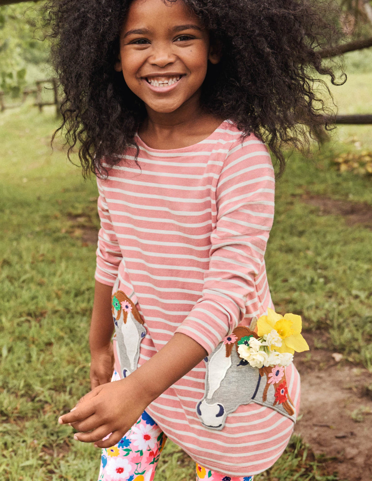 Appliqué Pocket Tunic-Almond Pink/Ivory Horse-4