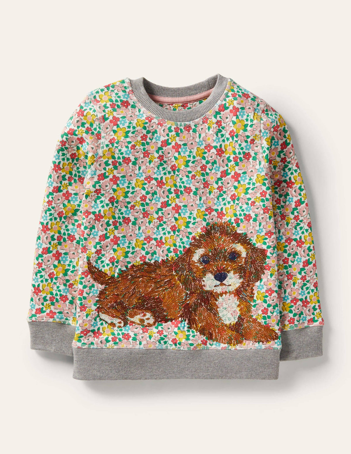 Superstitch Sweatshirt-Multi Spring Floral Puppies - Image 1