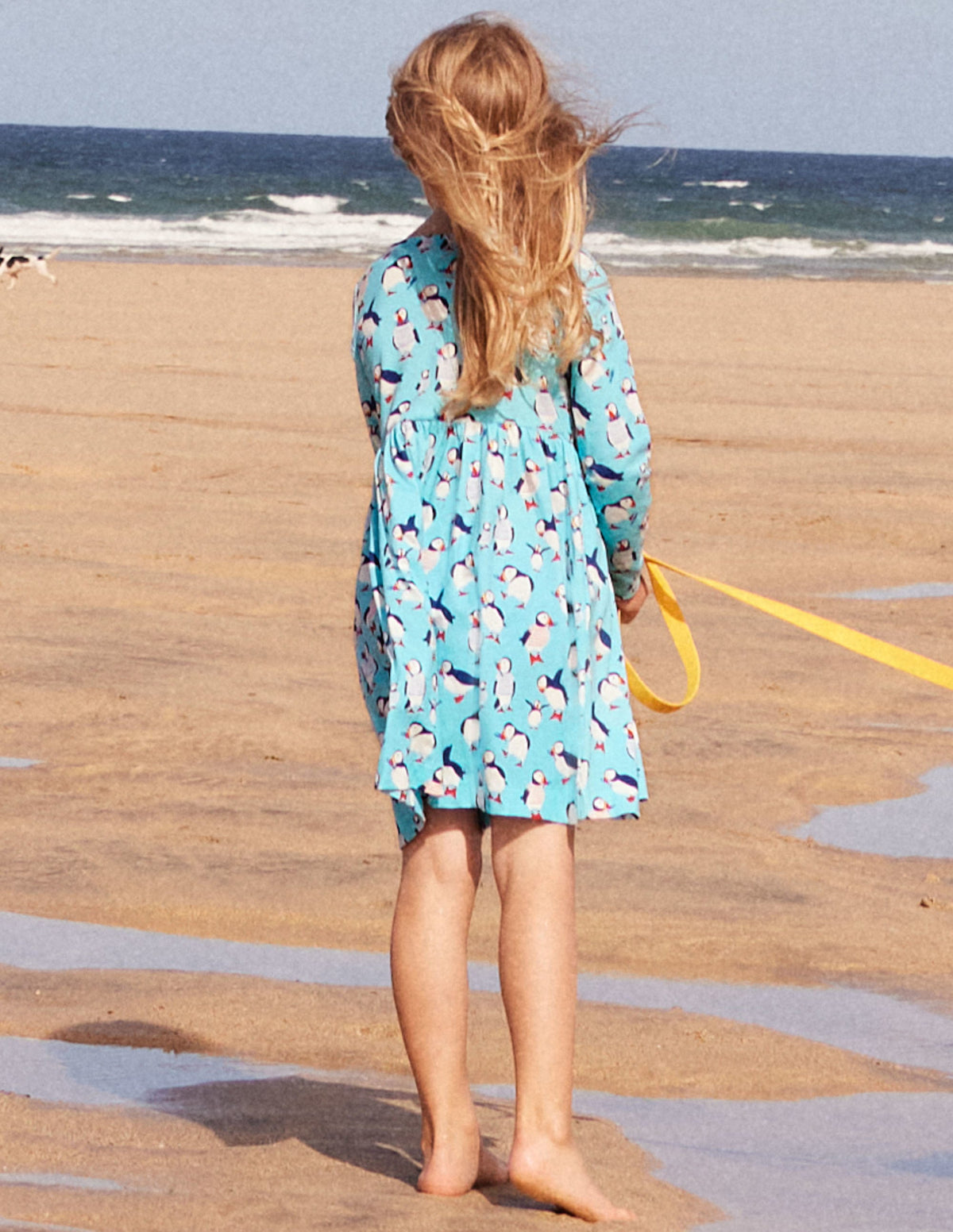 Long Sleeve Fun Jersey Dress-Aqua Blue Puffins - Image 6