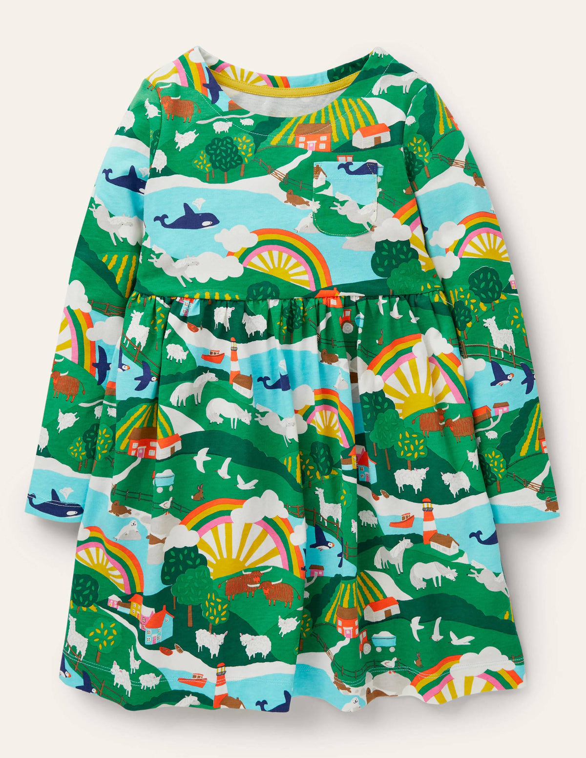 Long Sleeve Fun Jersey Dress-Multi Shetland Sunrise - Image 1